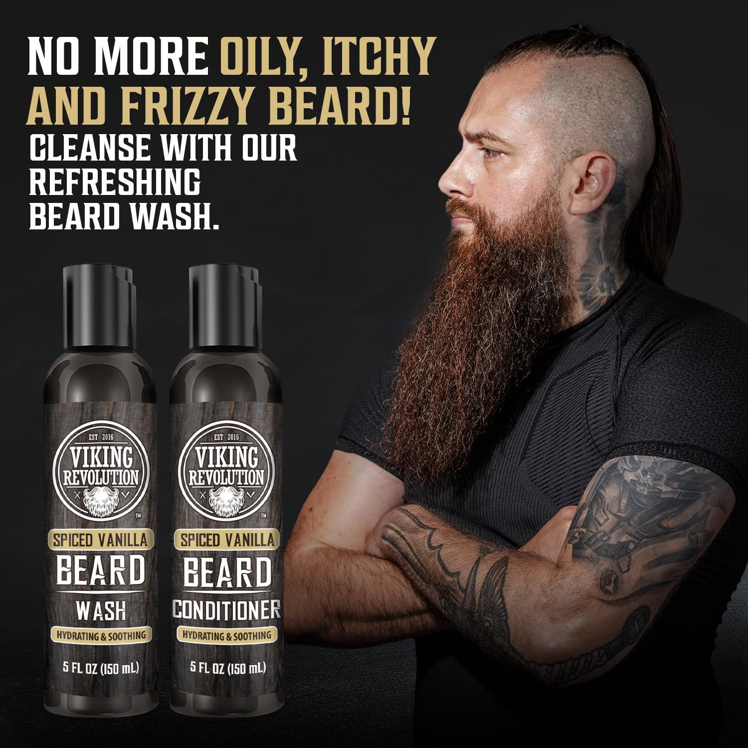 Huile-barbe Viking Revolution avec argan et jojoba, hydratation profonde et soin ciblé.