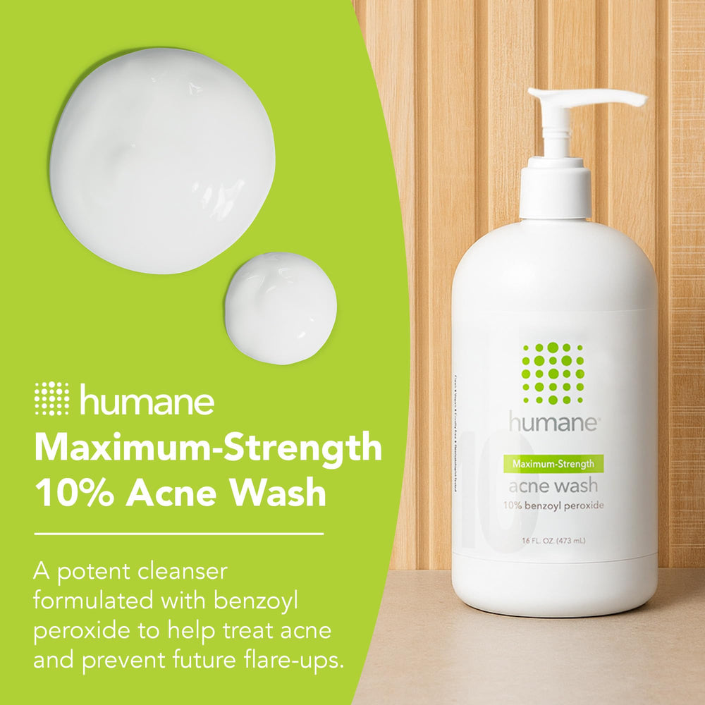 Humane Lave-Acné visage et dos, application fluide sur peau humide.