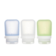 GoToob+ de humangear, bouteille voyage silicone, remplissage rapide et bouchon sécurisé.