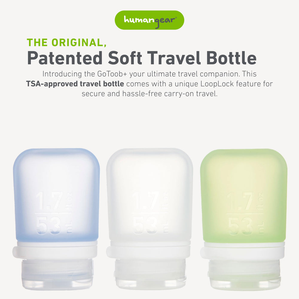 GoToob+ de humangear, bouteille compacte en silicone, couleur verte pour vos voyages.