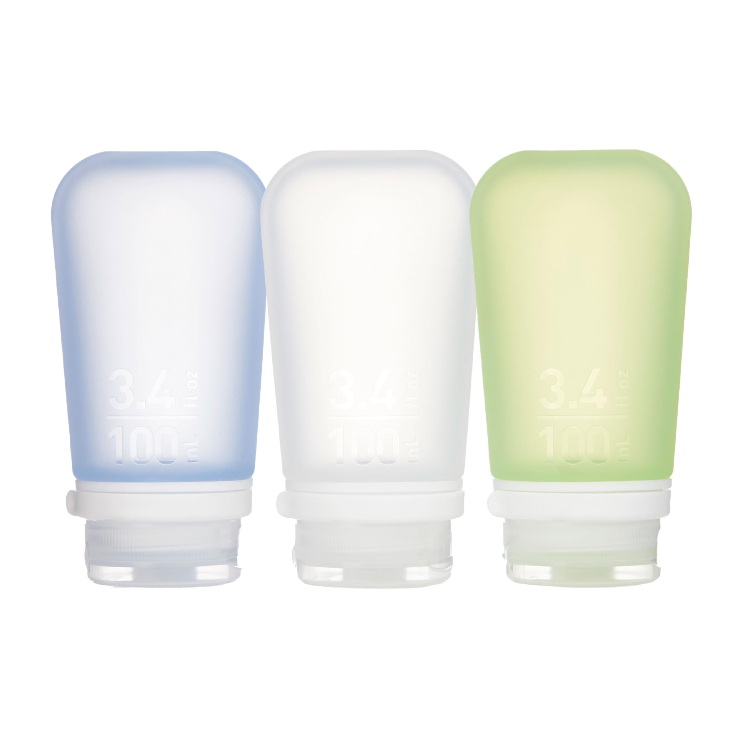humangear GoToob+ bouteille voyage silicone 100 ml clair, pratique et réutilisable pour sac à dos.