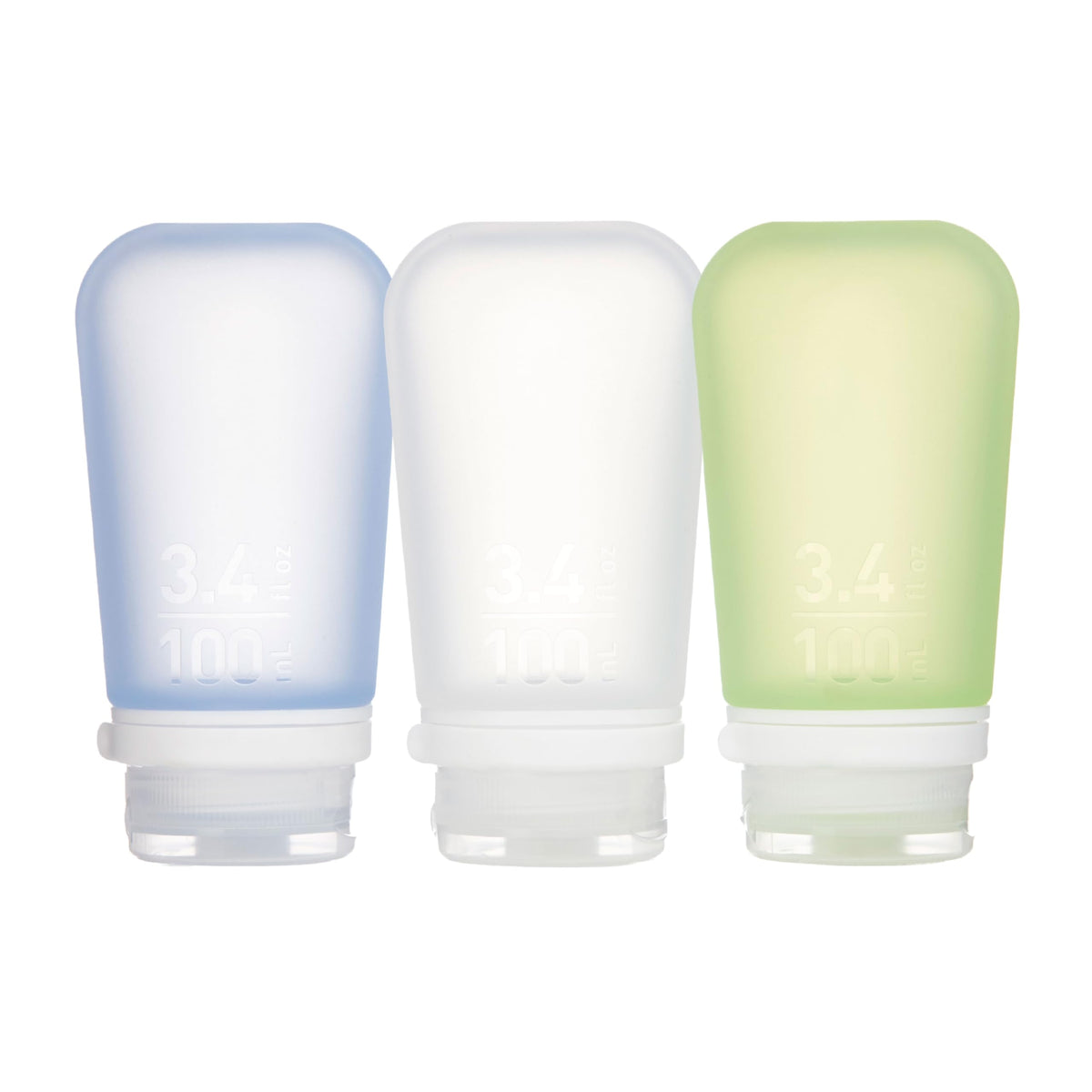 humangear GoToob+ bouteille voyage silicone 100 ml clair, pratique et réutilisable pour sac à dos.