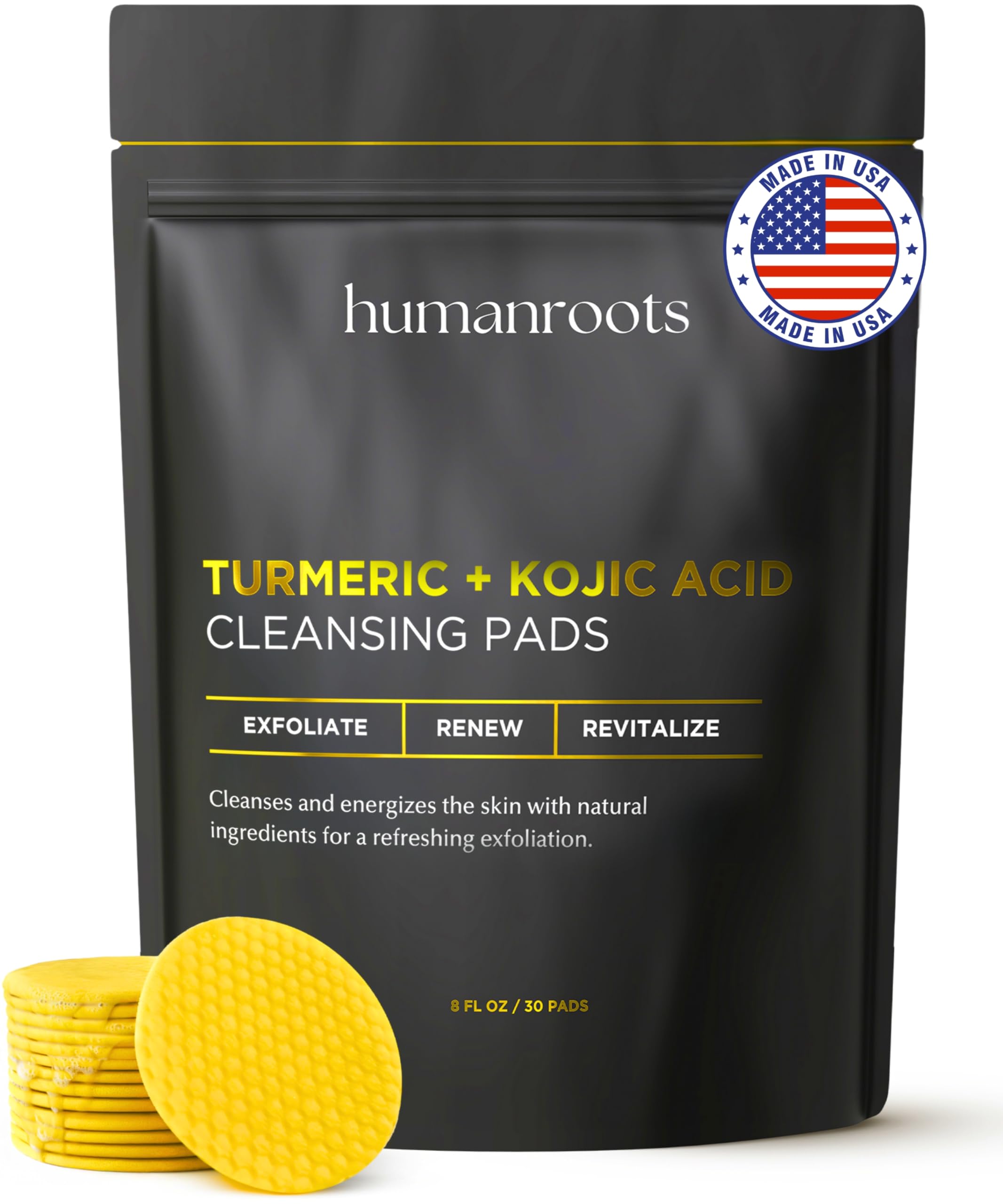 Tampon Humanroots nettoyant curcuma Kojic pour nettoyer les pores du visage