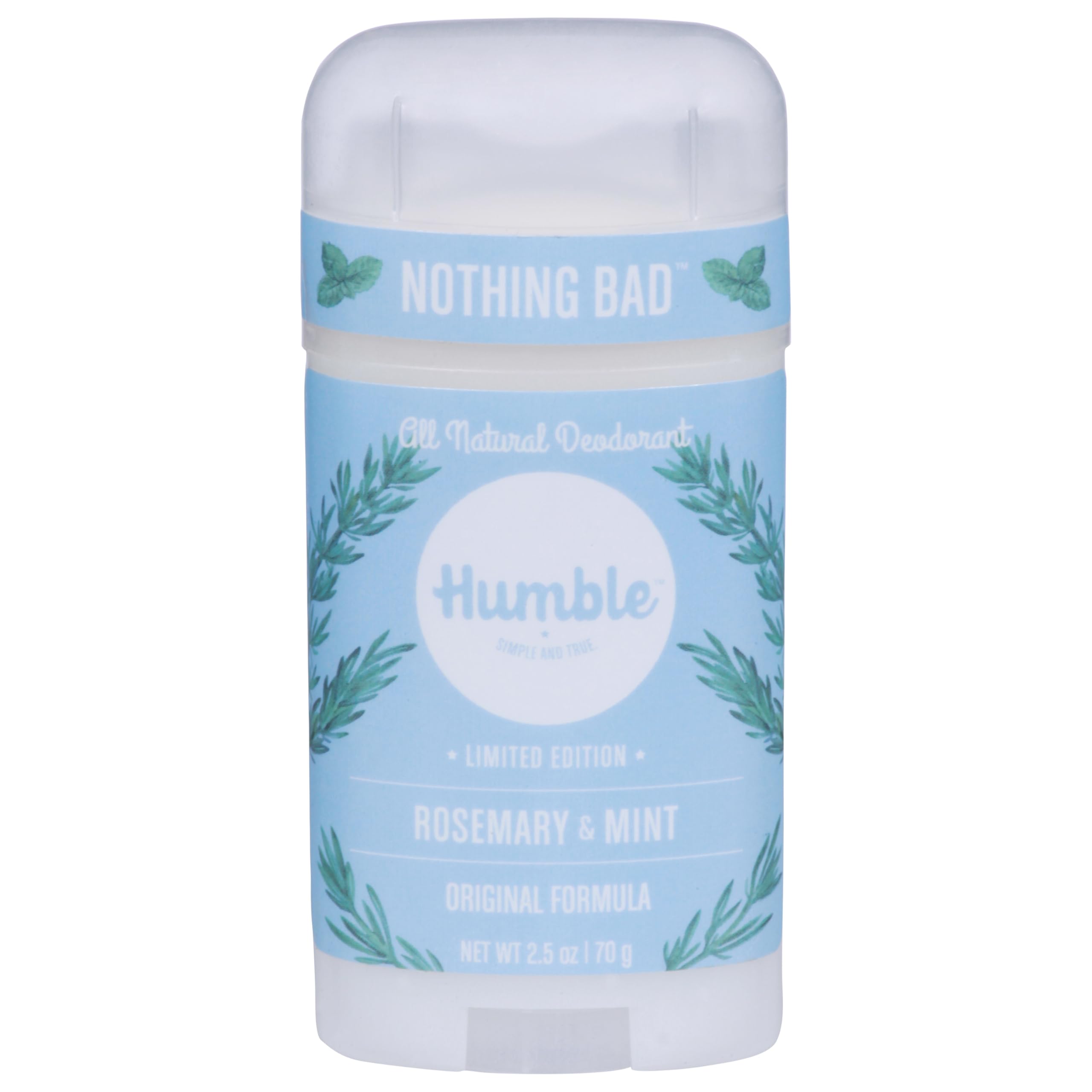 Déodorant Humble Brands Original Formula, bouteille élégante, contrôle durable des odeurs sans aluminium.