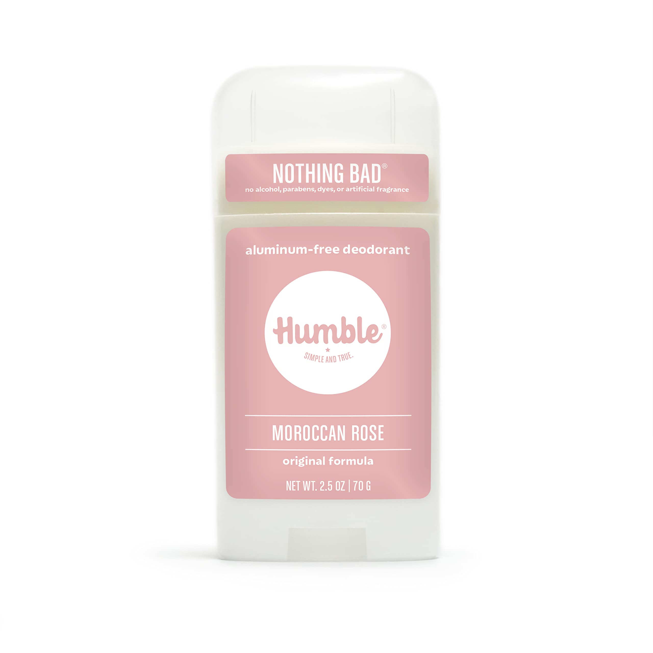 Humble Brands Déodorant Original sans aluminium en flacon Rose Maroc, fraîcheur durable.