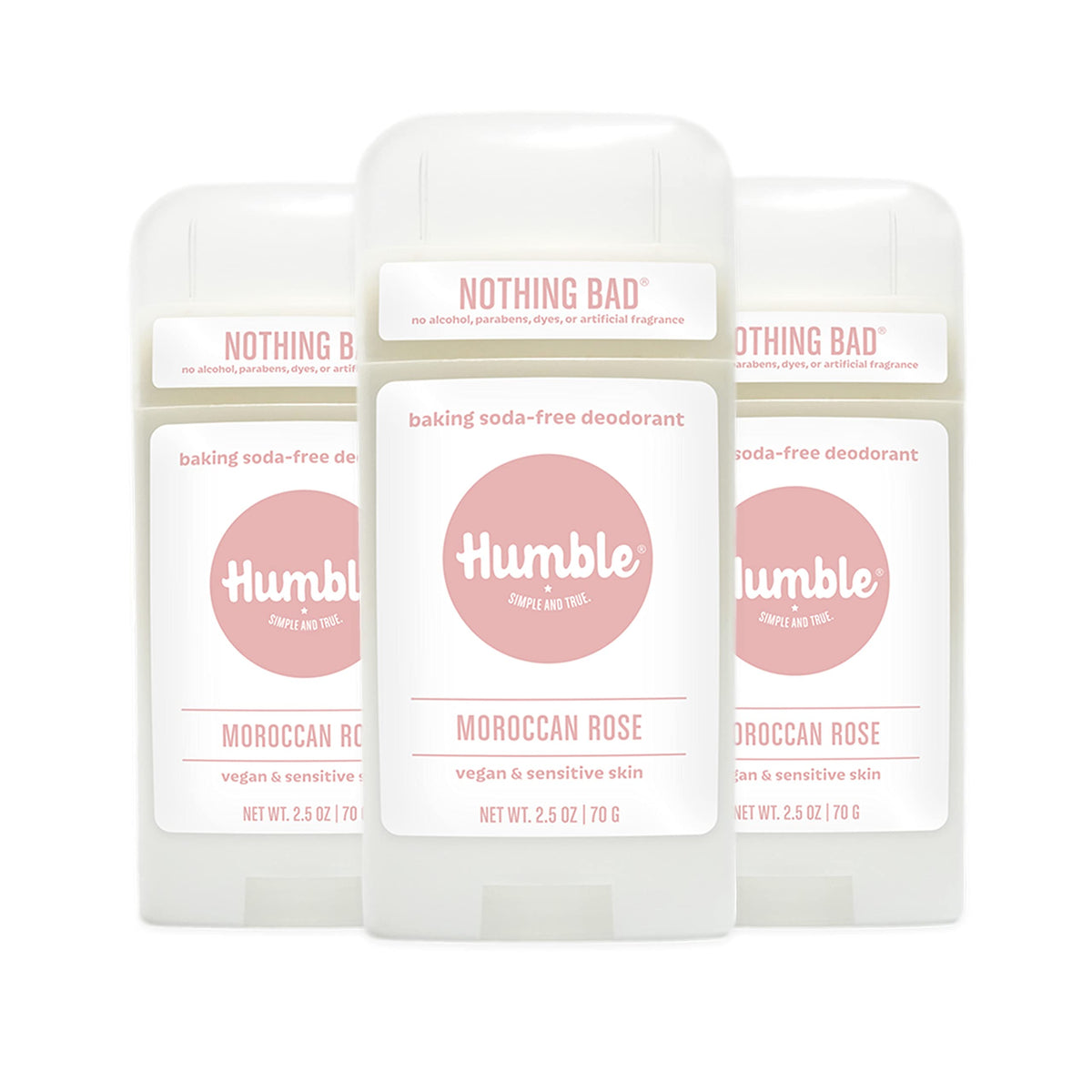 Déodorant Humble Brands sans aluminium Morocaine Rose en flacon, fraîcheur durable.