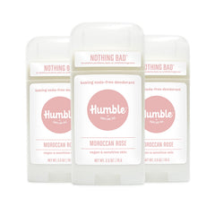 Déodorant Humble Brands sans aluminium Morocaine Rose en flacon, fraîcheur durable.