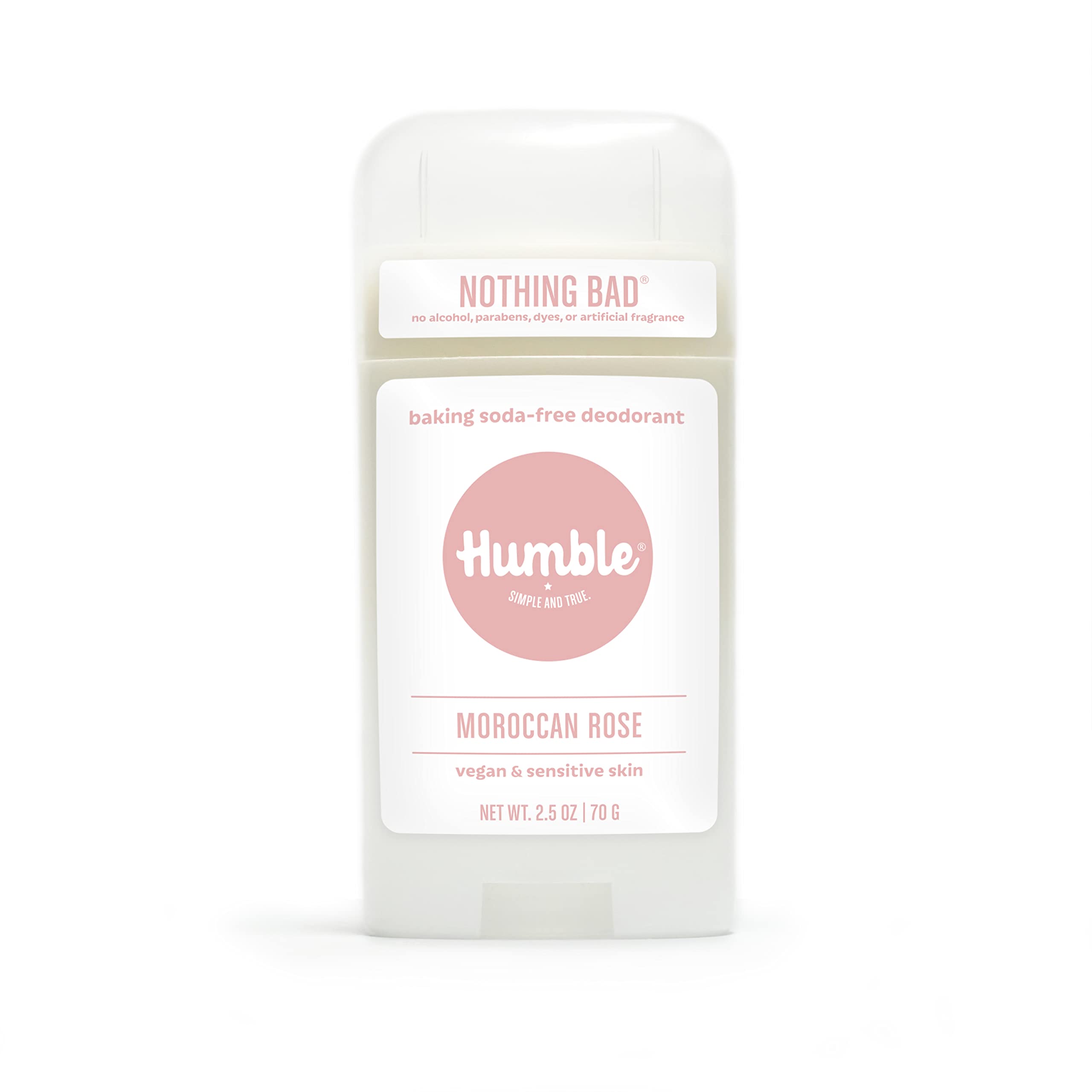HUMBLE SIMPLE AND TRUE Déodorant sans aluminium, flacon Rose Marocaine pour fraîcheur durable.