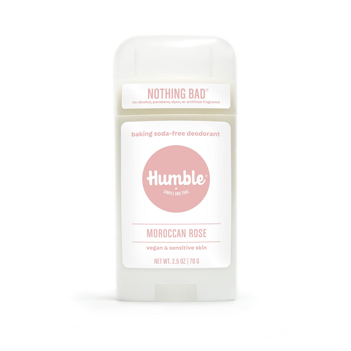 HUMBLE SIMPLE AND TRUE Déodorant sans aluminium, flacon Rose Marocaine pour fraîcheur durable.