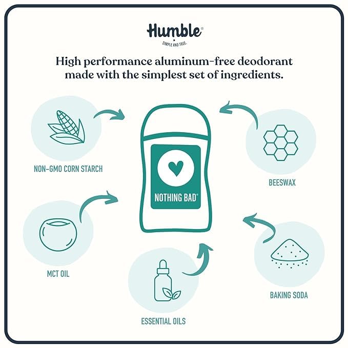 Ingrédients sans OGM, amidon de maïs et bicarbonate, sensation naturelle HUMBLE