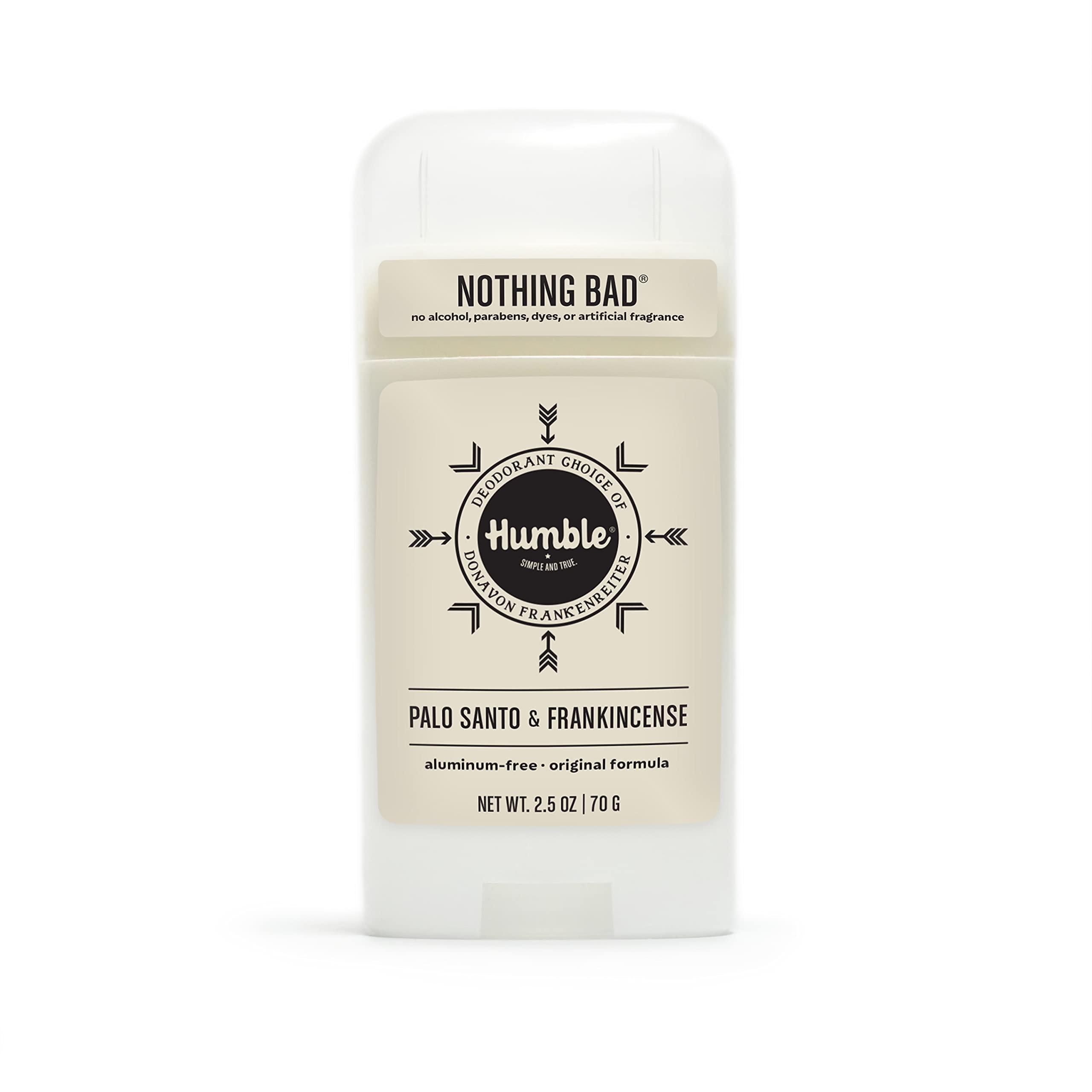Déodorant Humble Brands Original Formula sans aluminium présenté en bouteille, fraîcheur durable.