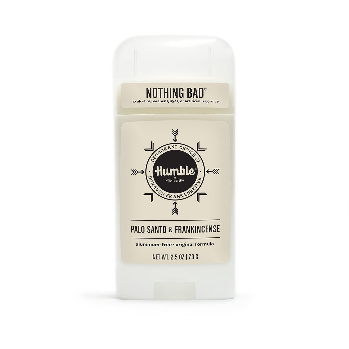 Déodorant Humble Brands Original Formula sans aluminium présenté en bouteille, fraîcheur durable.