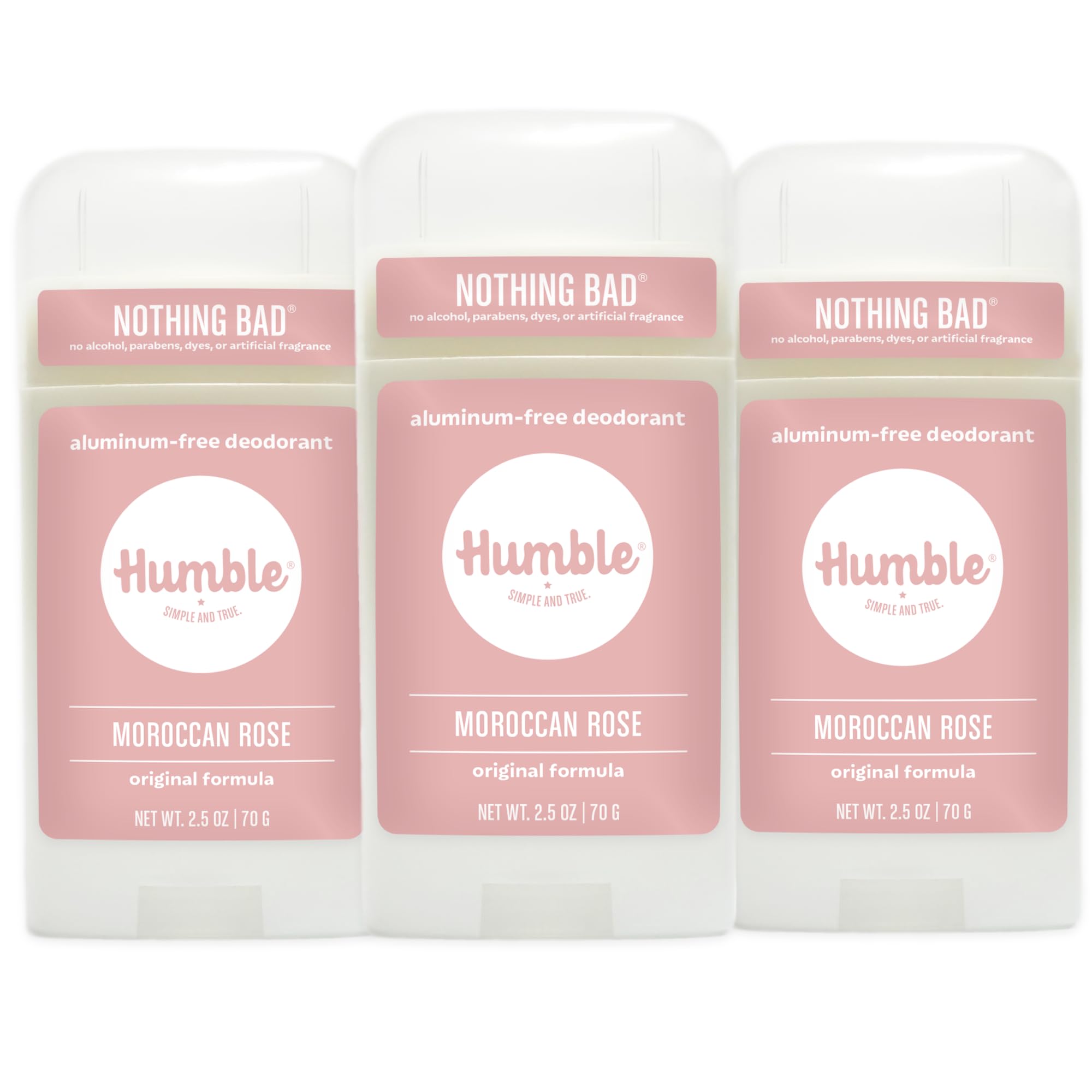 Déodorant Humble Brands Formule Originale, bouteille rose marocaine et parfum frais durable