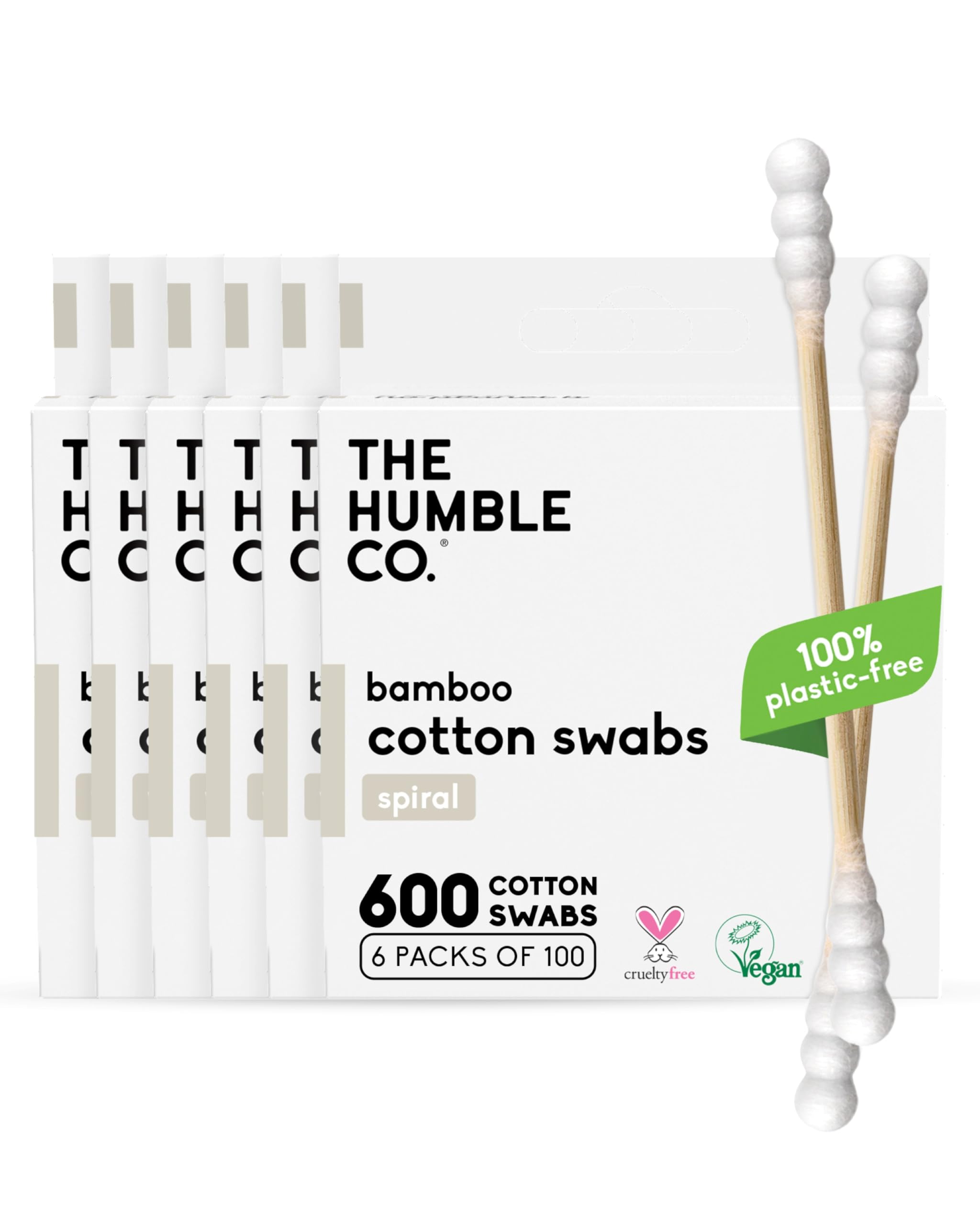 Les batonnet The Humble Co en bambou et coton à tête spirale, idéal pour le maquillage délicat.