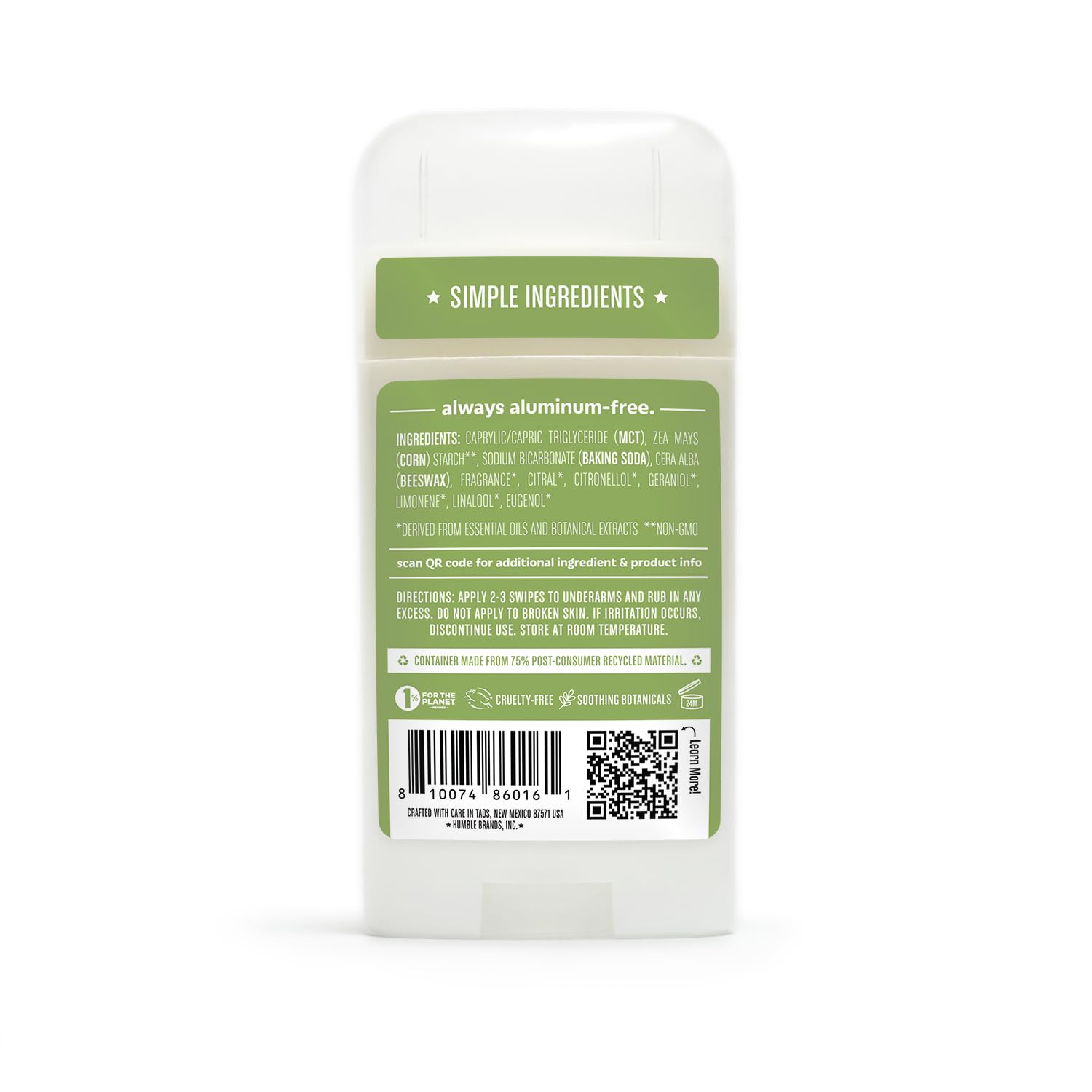 Certifié sans cruauté, Humble Original Déodorant pour une démarche responsable.