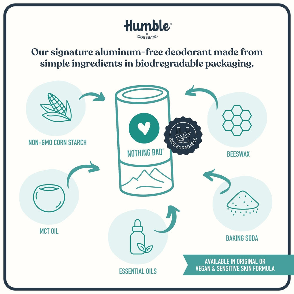 HUMBLE SIMPLE AND TRUE Déodorant Original emballage sans plastique; emballage biodégradable.