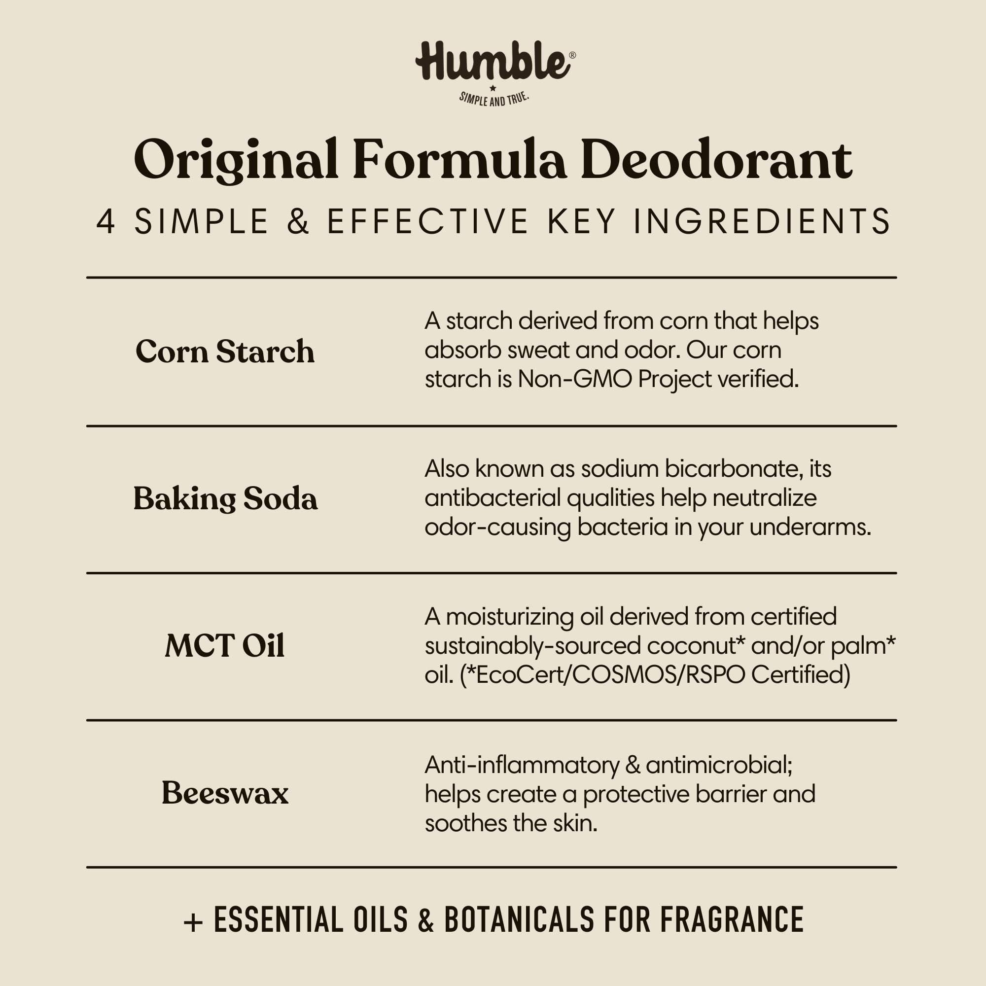 HUMBLE SIMPLE AND TRUE Déodorant Original parfum Palo Santo et Encens.