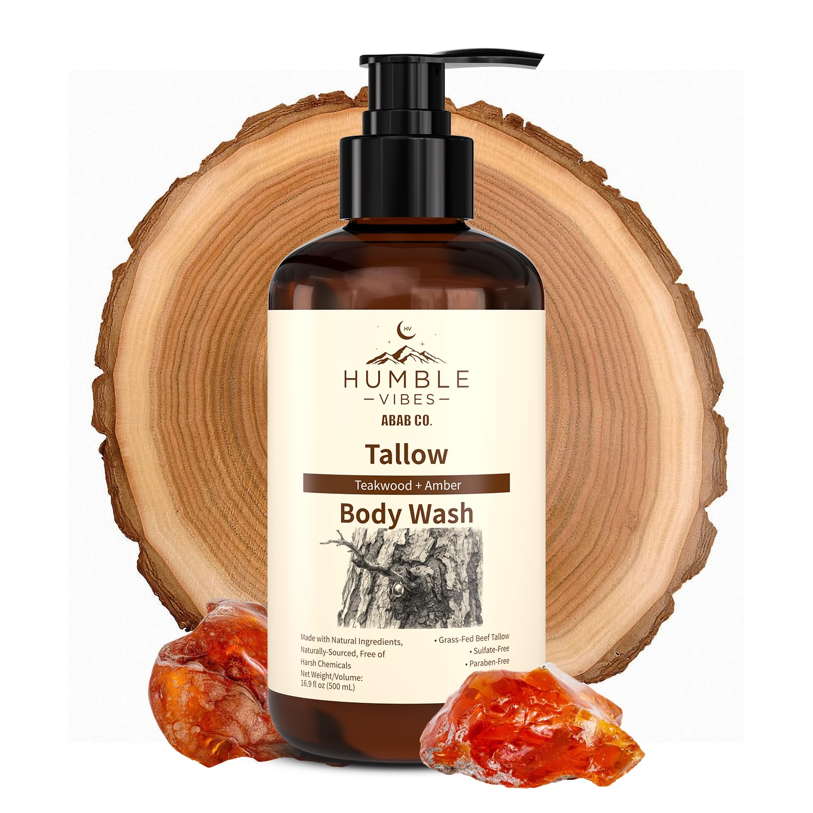 Gel douche HUMBLE VIBES au suif de bœuf, texture nourrissante pour peau sensible.