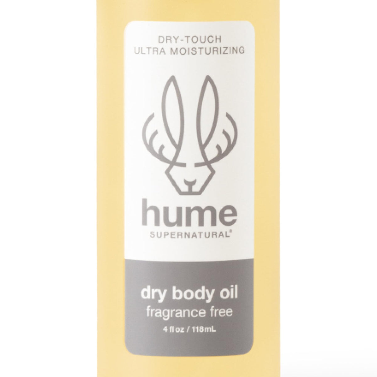HUME SUPERNATURAL spray huile sèche, flacon prêt à hydrater rapidement après la douche.