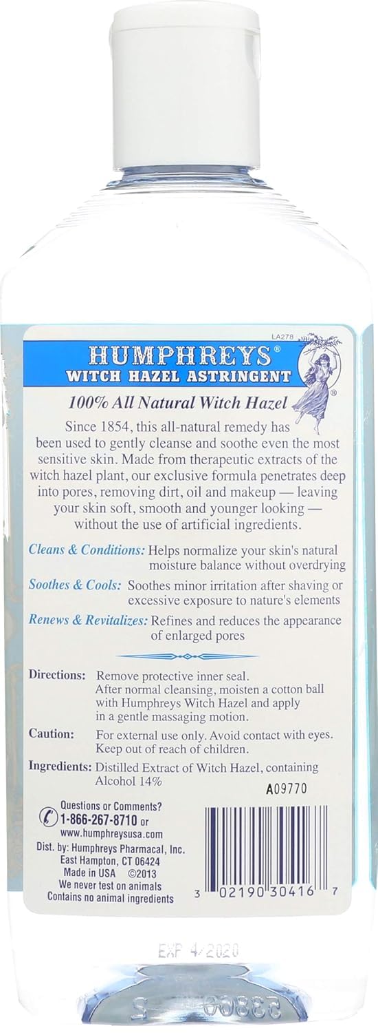 Humphreys hamamélis, utilisation quotidienne pour peau nette