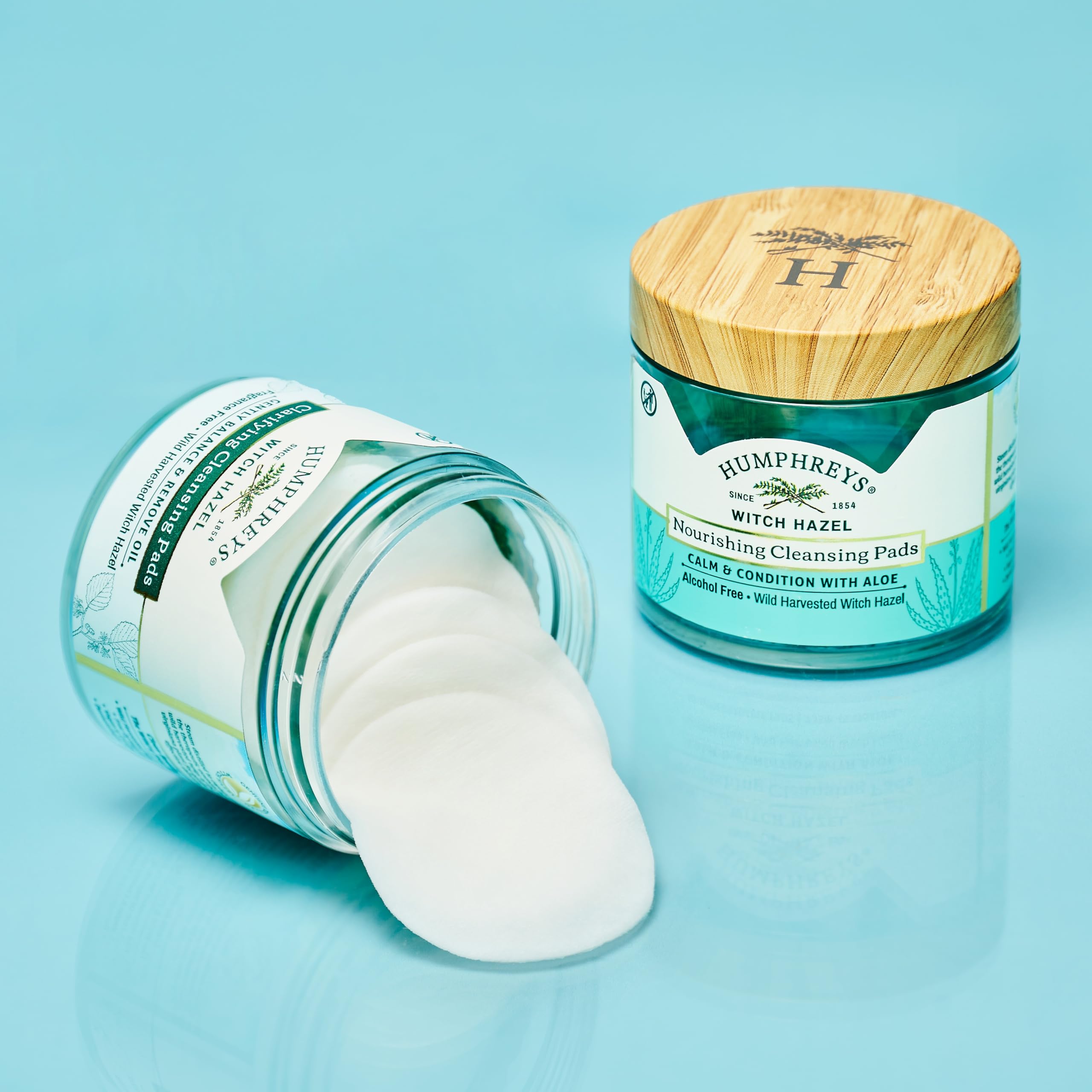 Lingettes Humphreys hamamélis apaisant aloe, hydratation légère et fraîcheur.