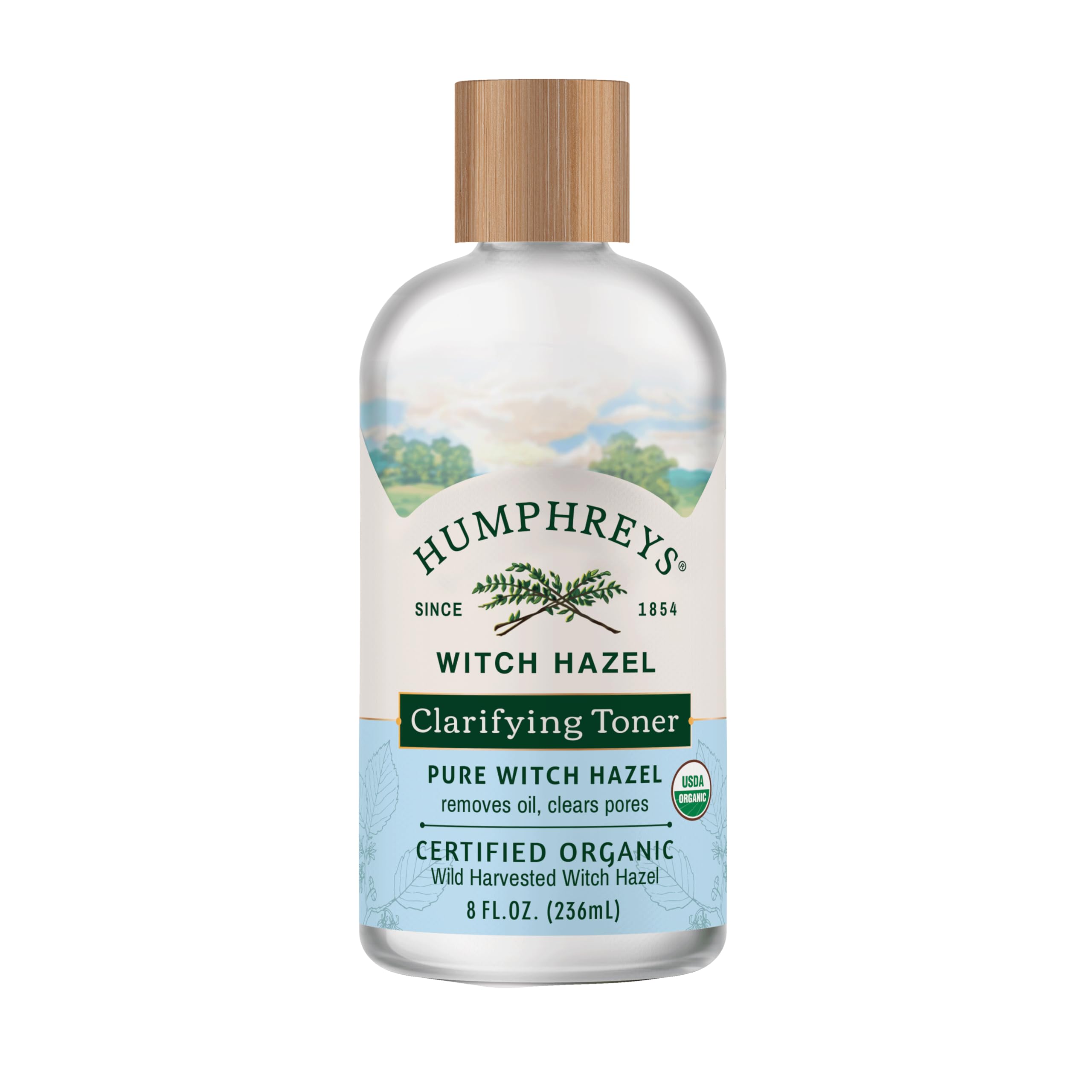 Humphreys Tonique clarifiant, bouteille, peau nette et hydratée.