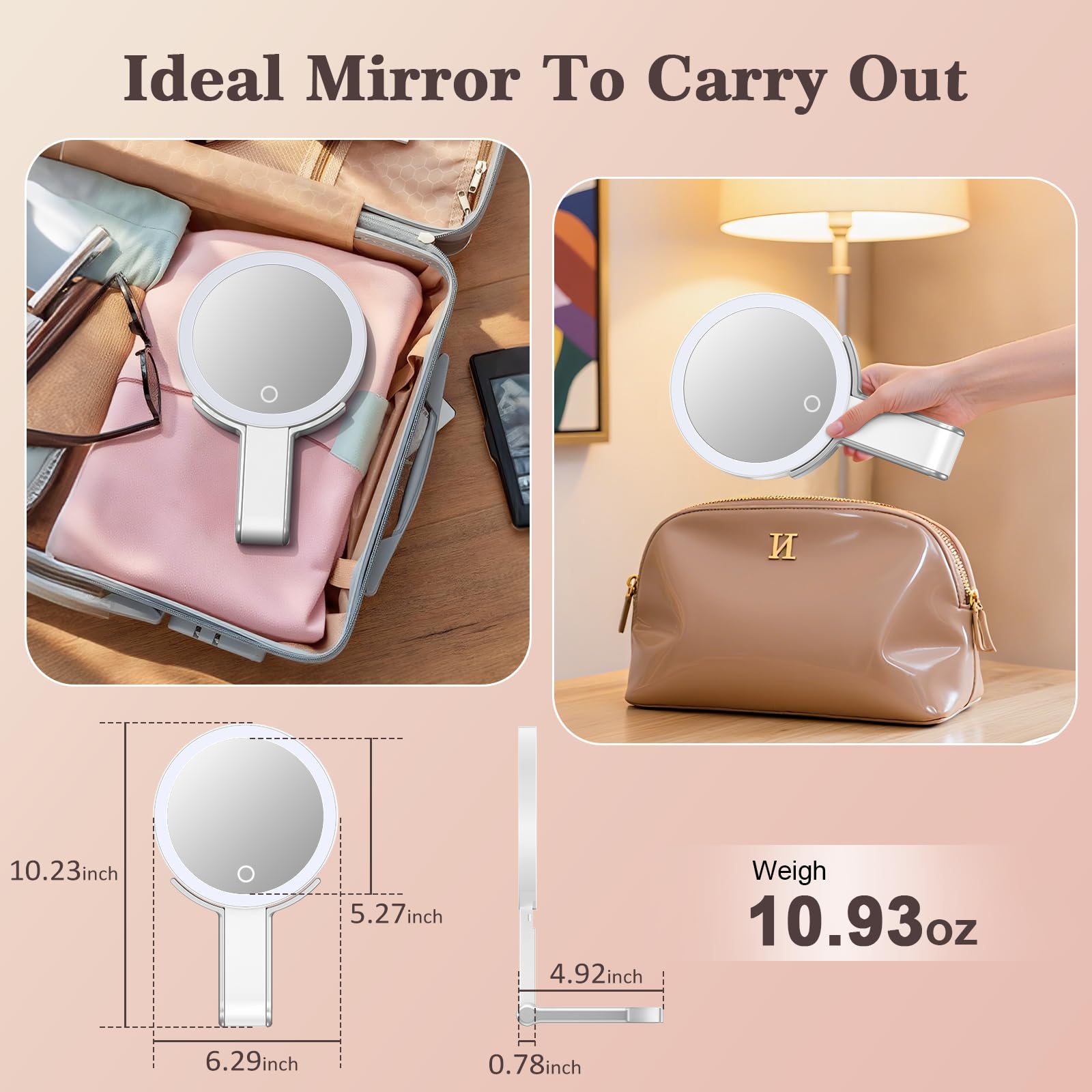 Cadeau idéal pour elle: miroir de voyage HUNCAB chic et pratique.