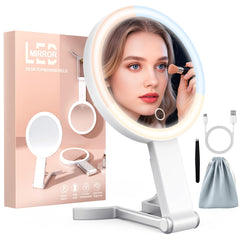 Miroir maquillage de voyage HUNCAB avec lumière 3-en-1 pour retouches rapides.