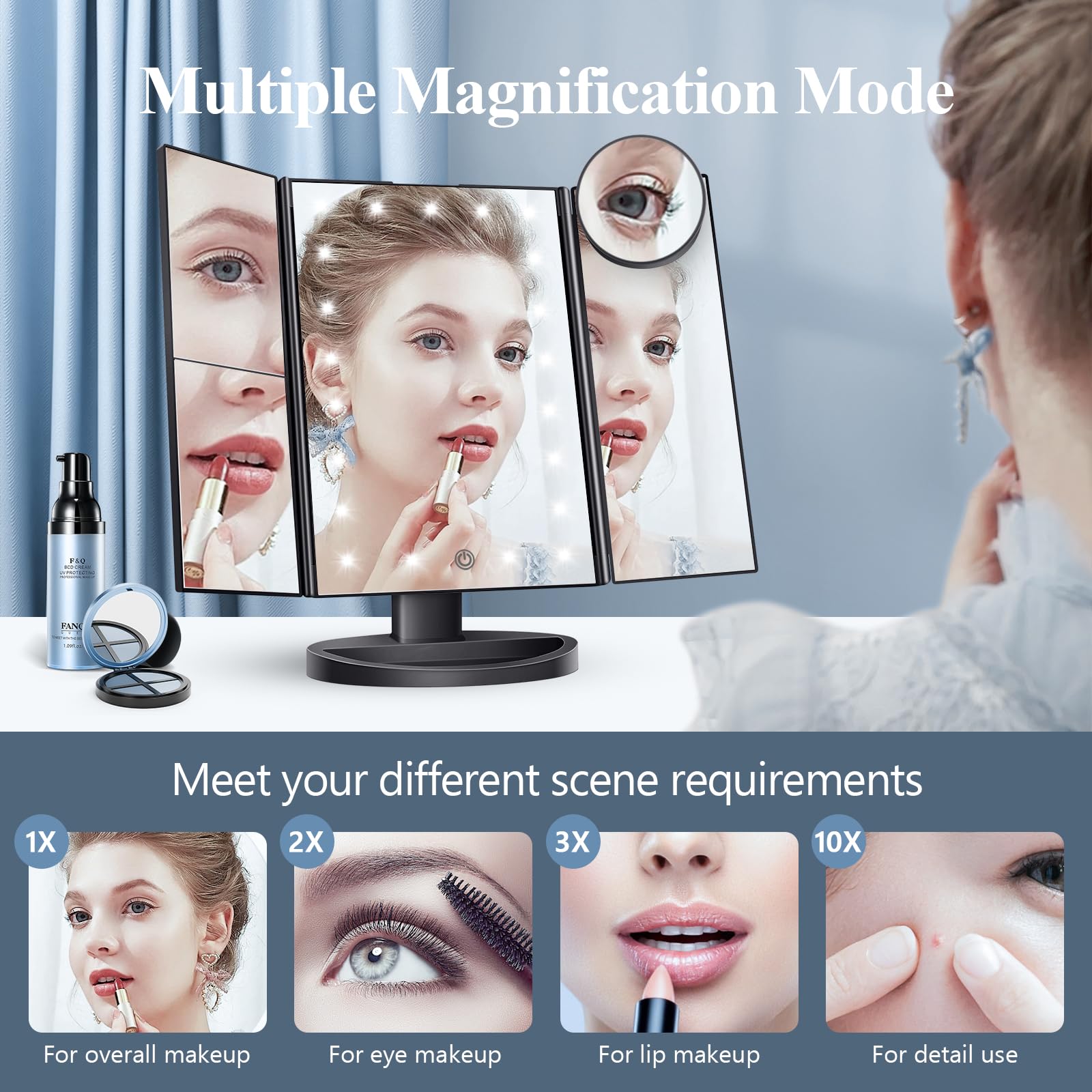 HUONUL Miroir maquillage 2x: grossissement utile pour les détails délicats.