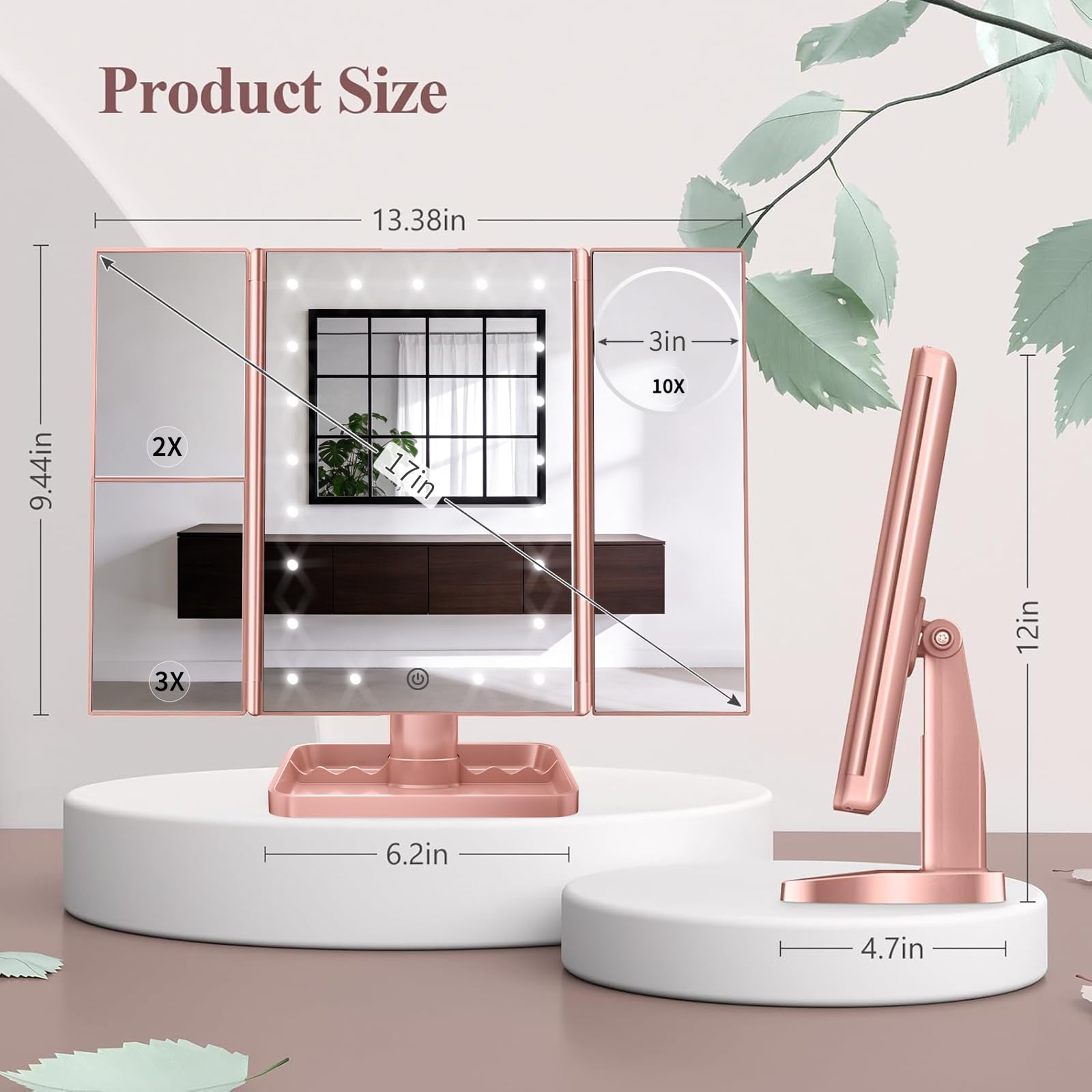 HUONUL Miroir Maquillage: alimentation double pour domicile et déplacement.