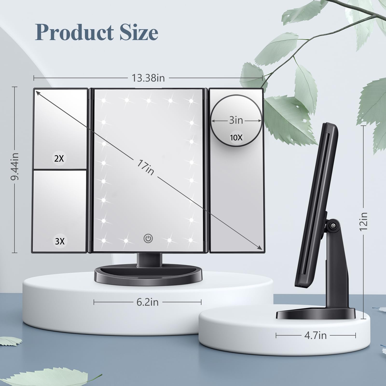 HUONUL Miroir maquillage: base stable et design pliable pour le rangement.