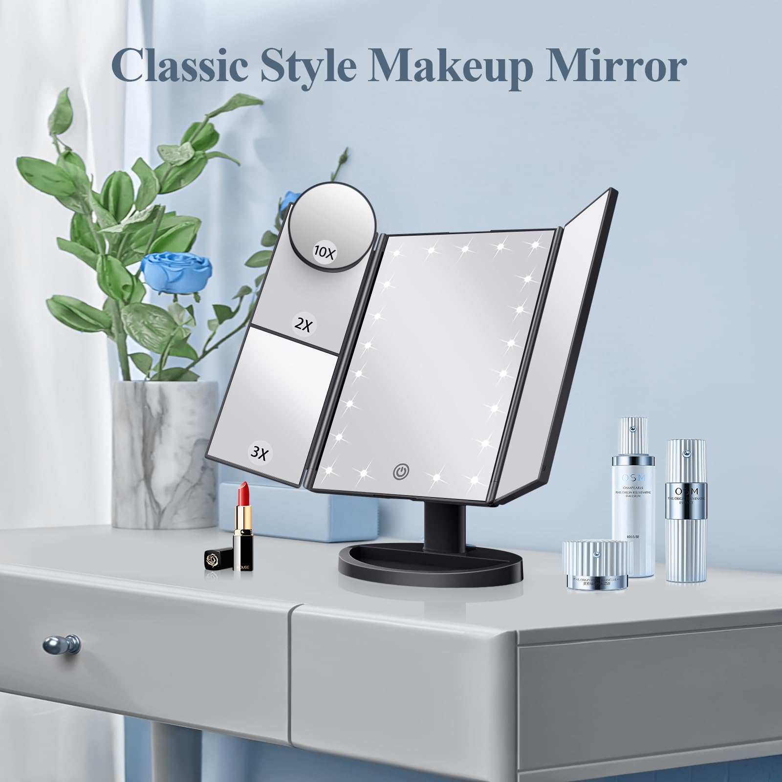 HUONUL Miroir maquillage éclairé: idéal pour voyage et chambre d'étudiant.