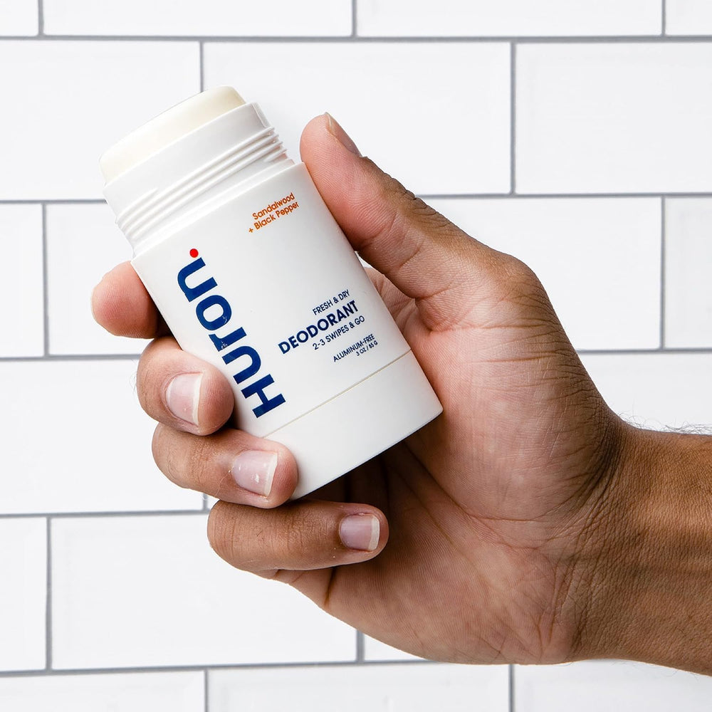 Produit fabriqué aux États‑Unis, déodorant homme Huron.