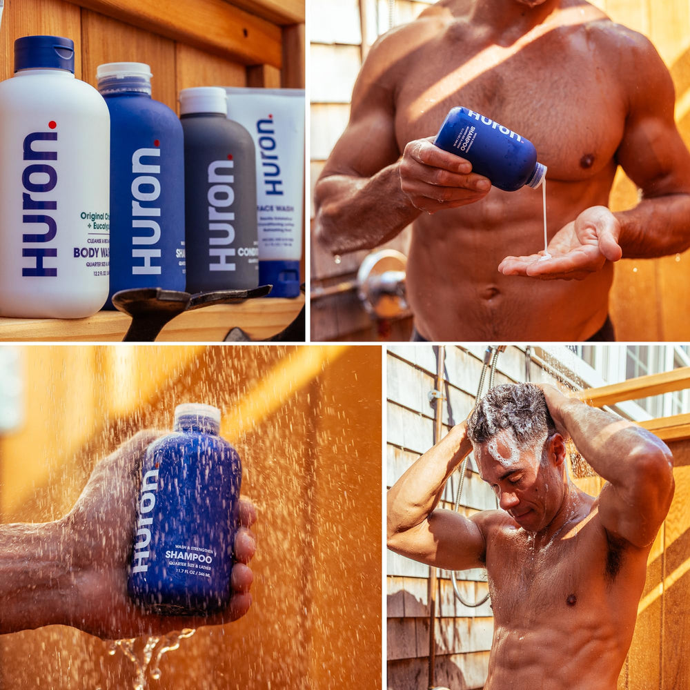 Huron Shampoing Homme - massage du cuir chevelu pour démarrage énergisant.