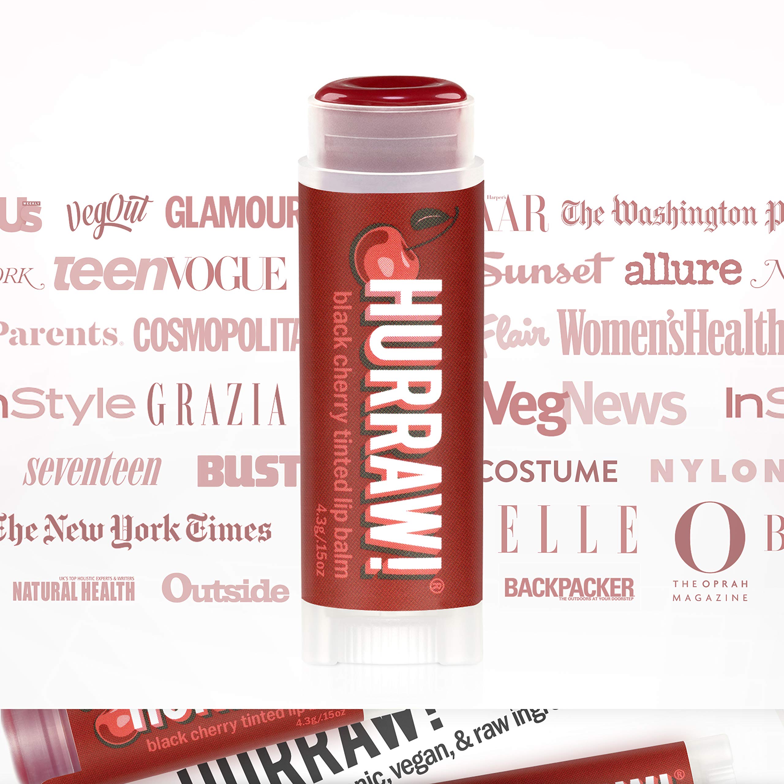 Packaging blanc élégant pour Hurraw! cerise noire teinté en duo.