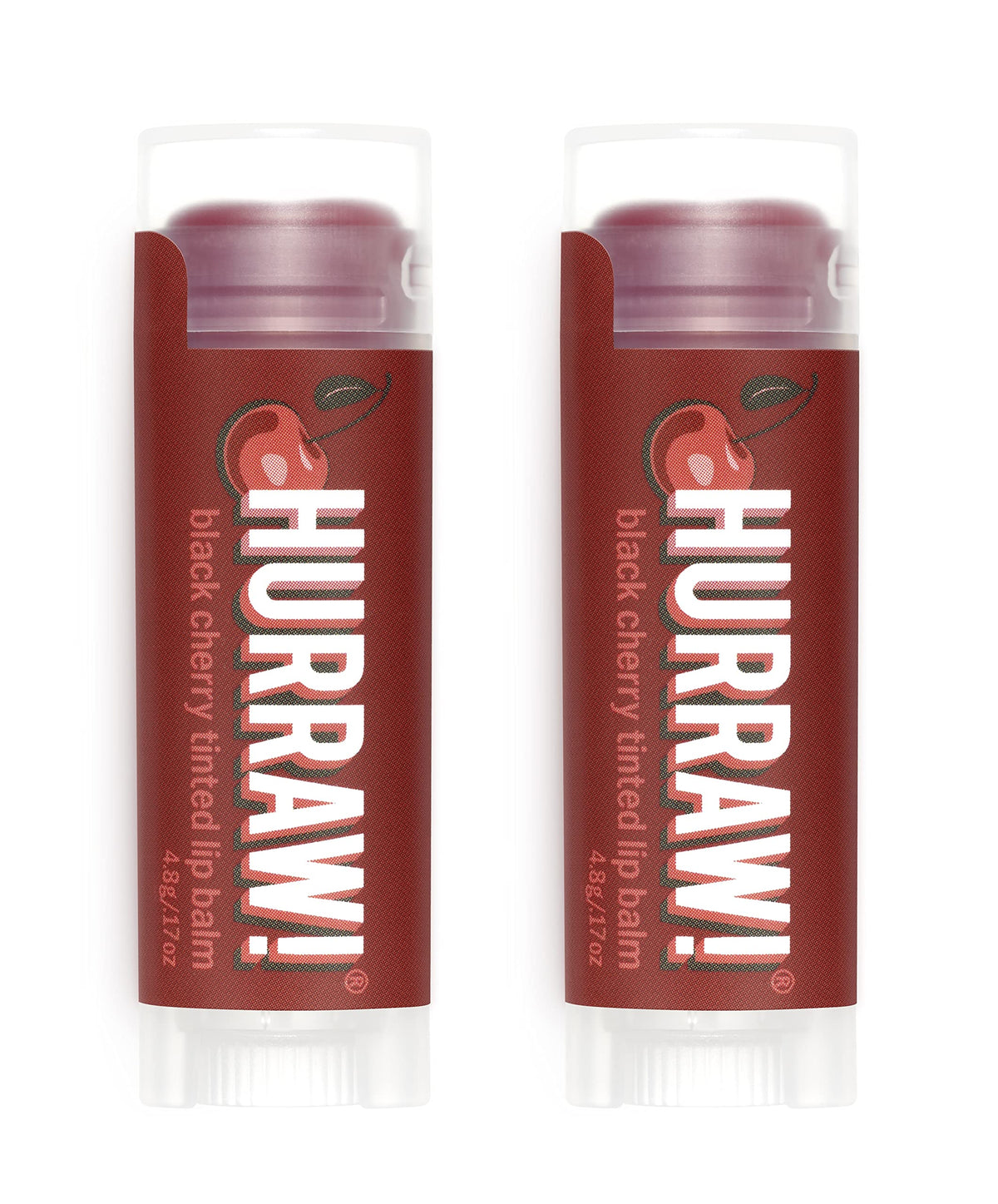 Hurraw! baume cerise noire teinté dans un tube oval, teinte rouge légère.
