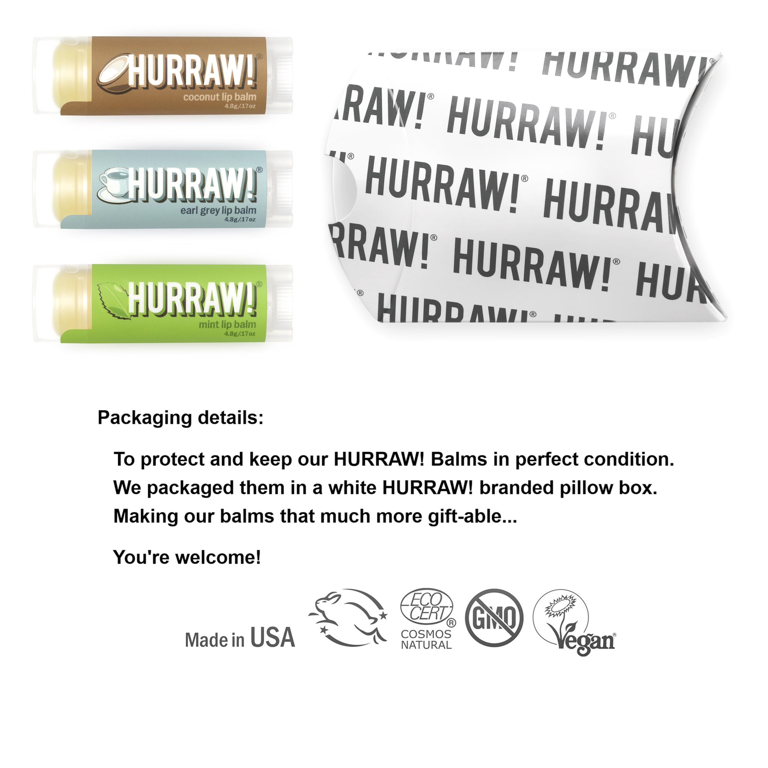 Baume Hurraw Earl Grey: tube parfumé léger pour lèvres douces.