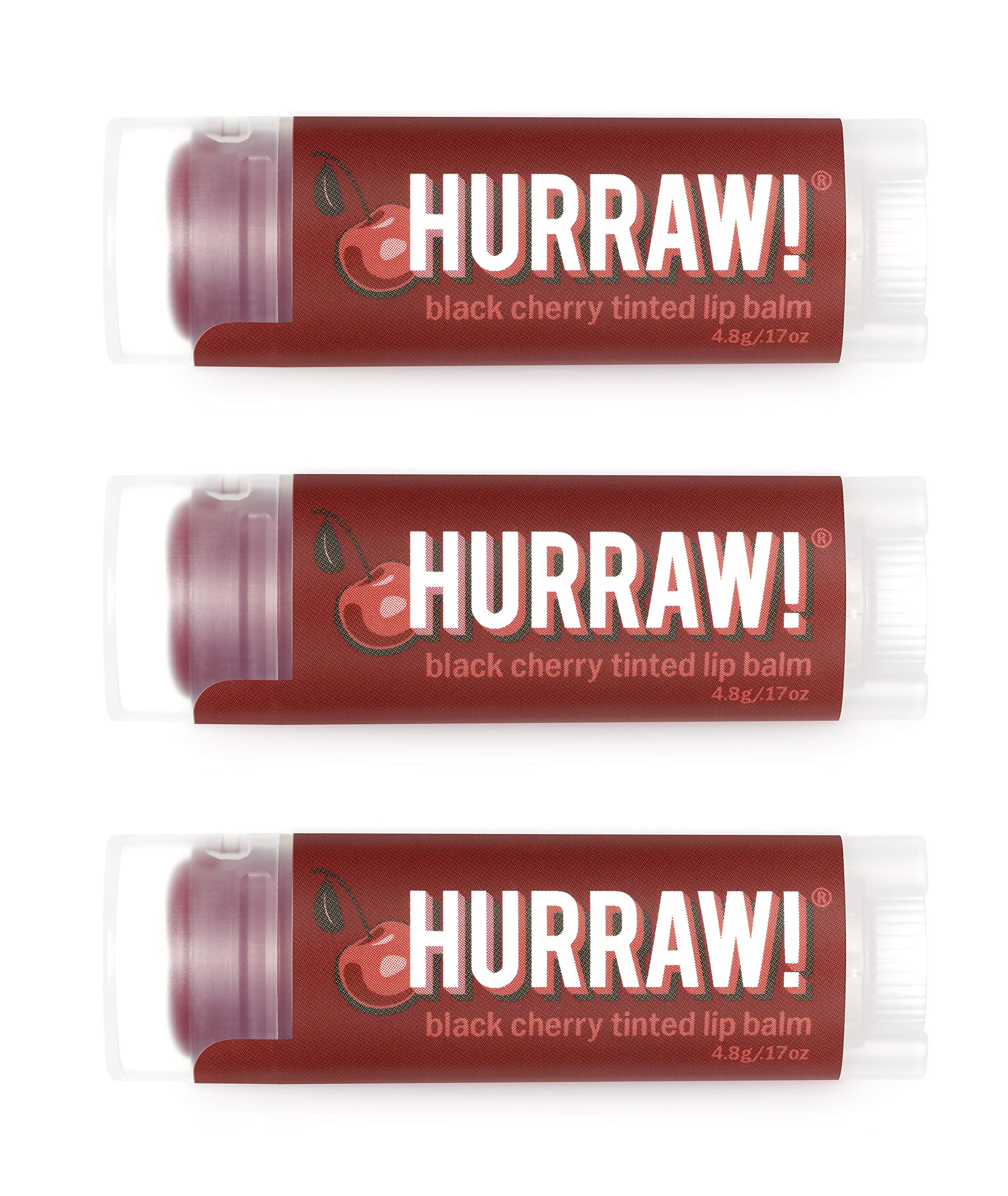 Hurraw! Trio de baumes lèvres dans packaging blanc, pour un soin naturel au quotidien.