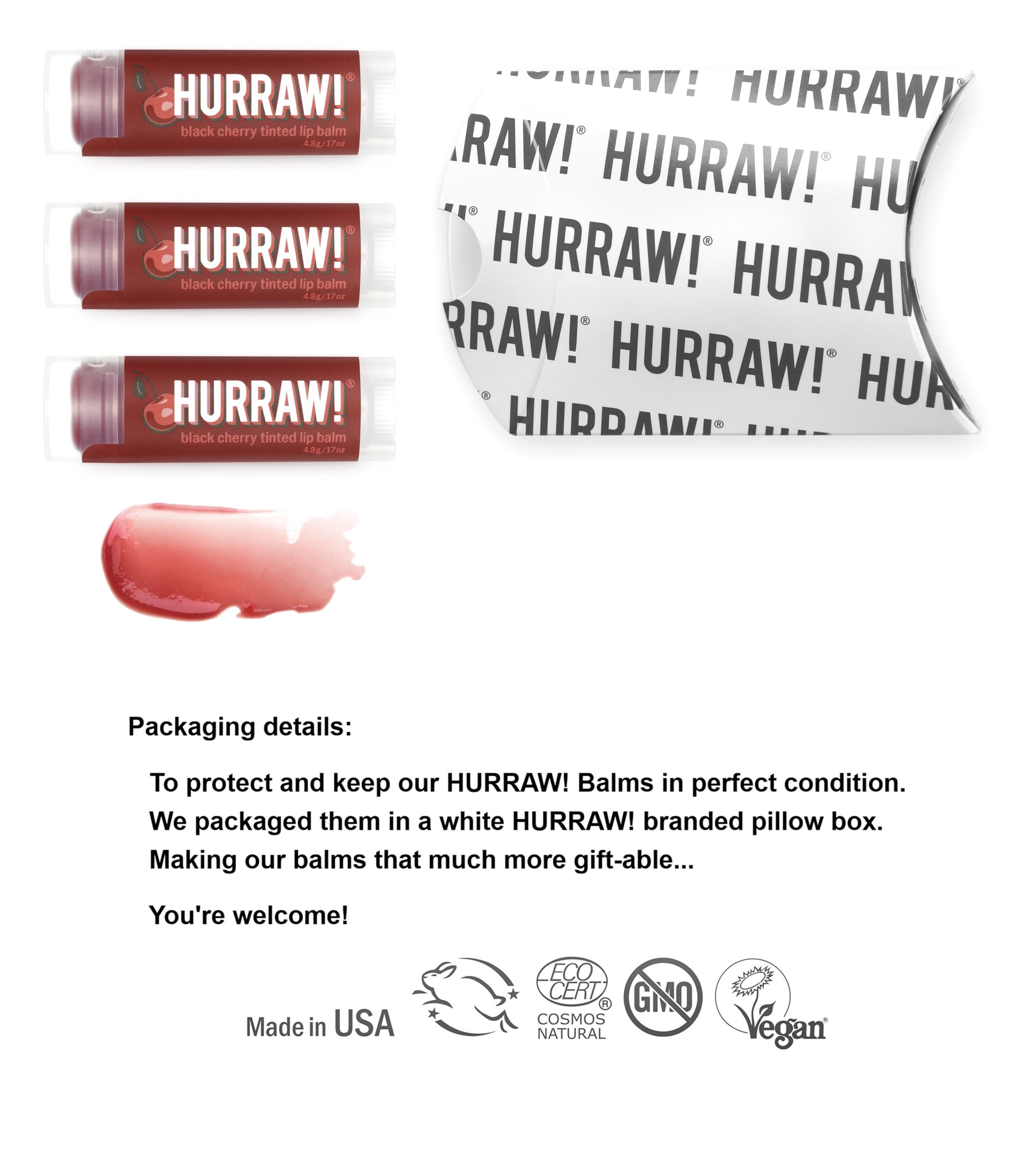 Hurraw! Tubes ovales en trio, application douce et pratique.