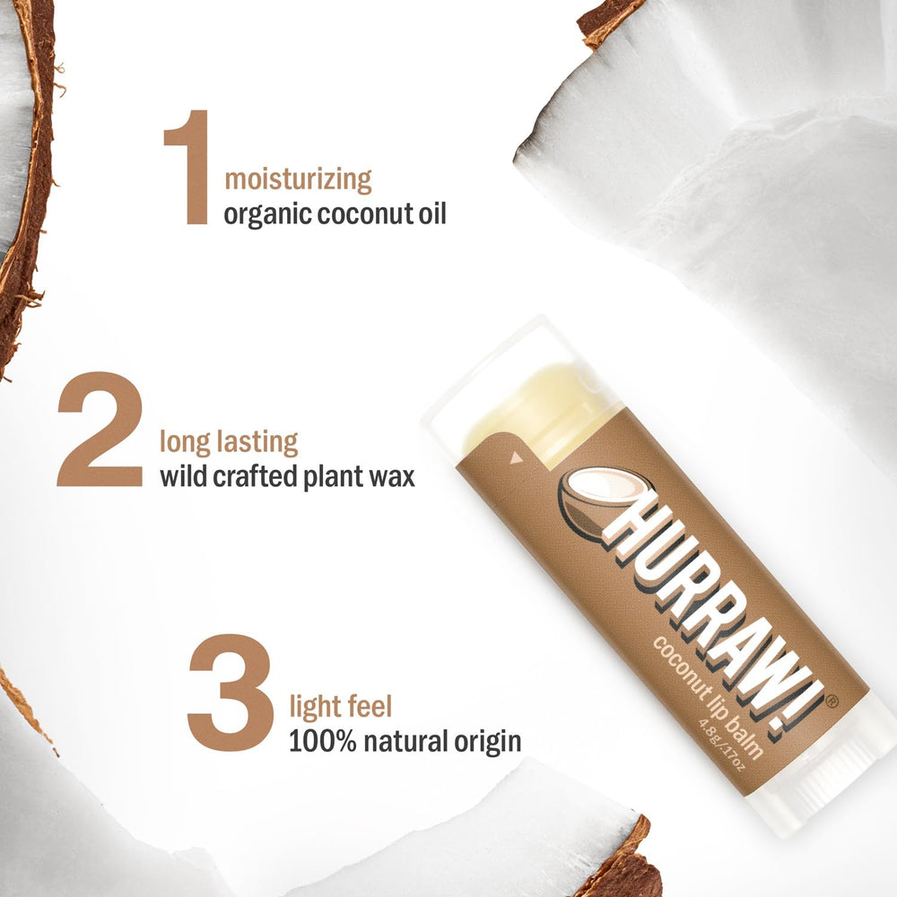 Close-up of raw coconut oil in HURRAW! lip balm for rich, natural flavor.