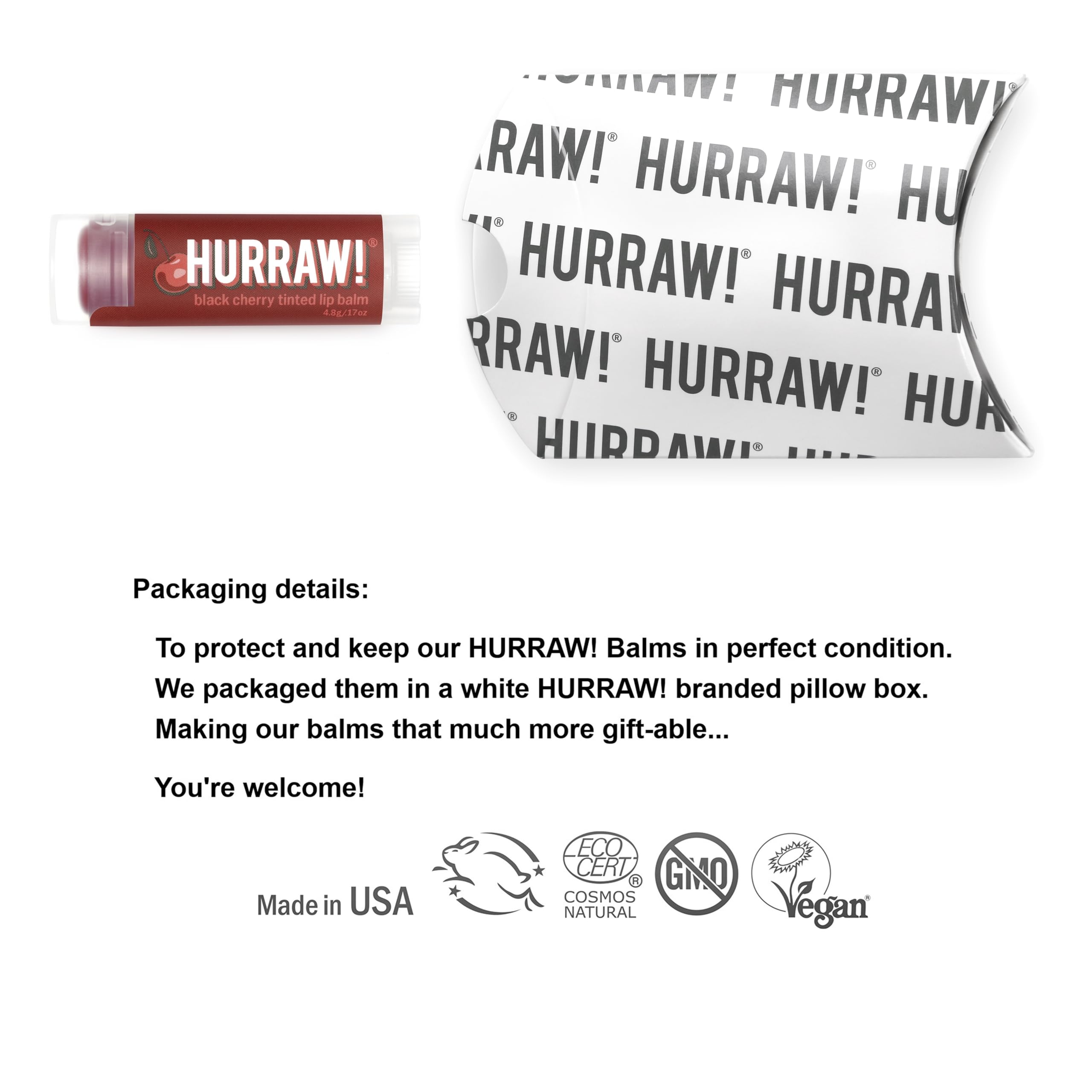 Hurraw! emballage boîte blanche mettant en valeur le produit.