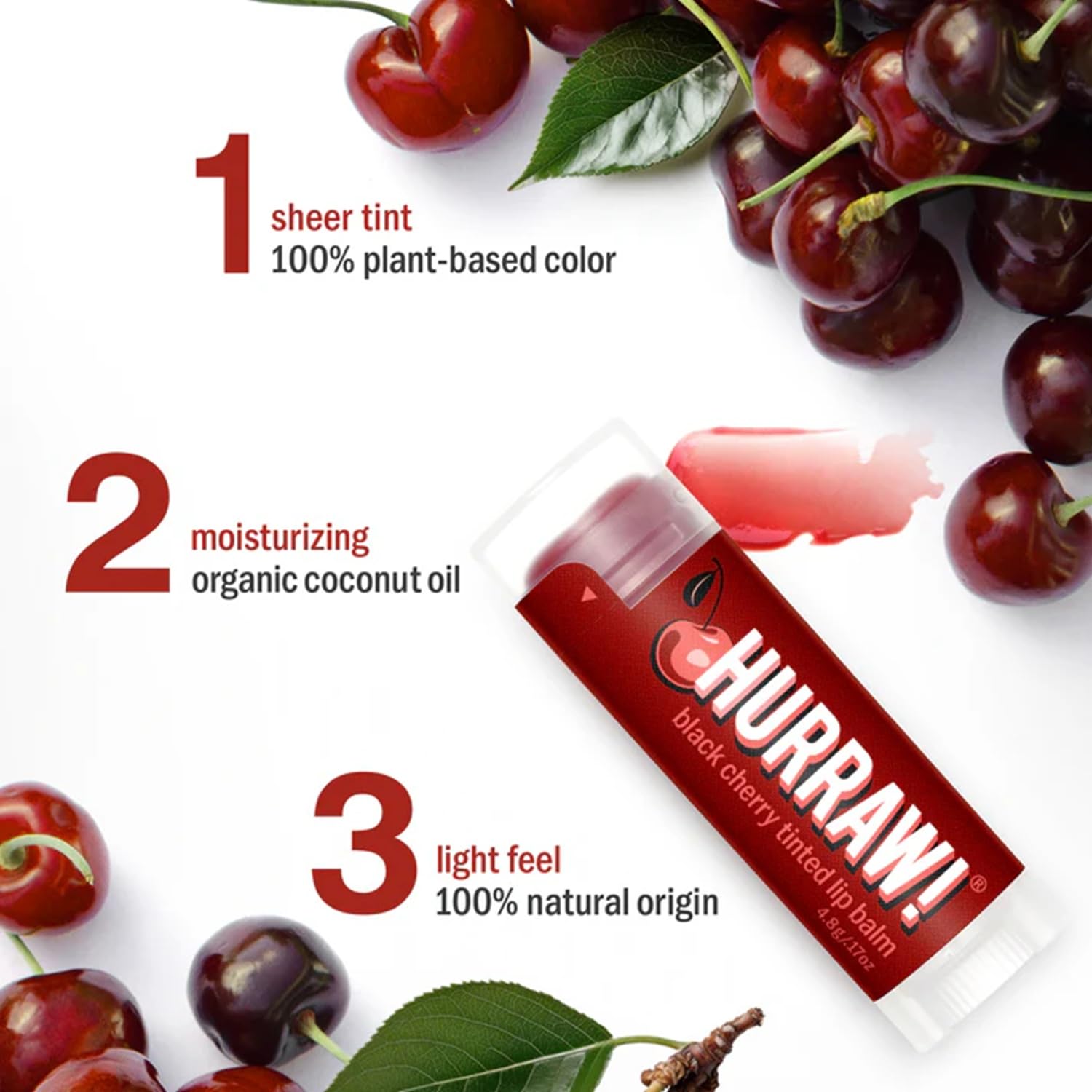 Hurraw! teinte rouge subtile sur les lèvres pour un look naturel.