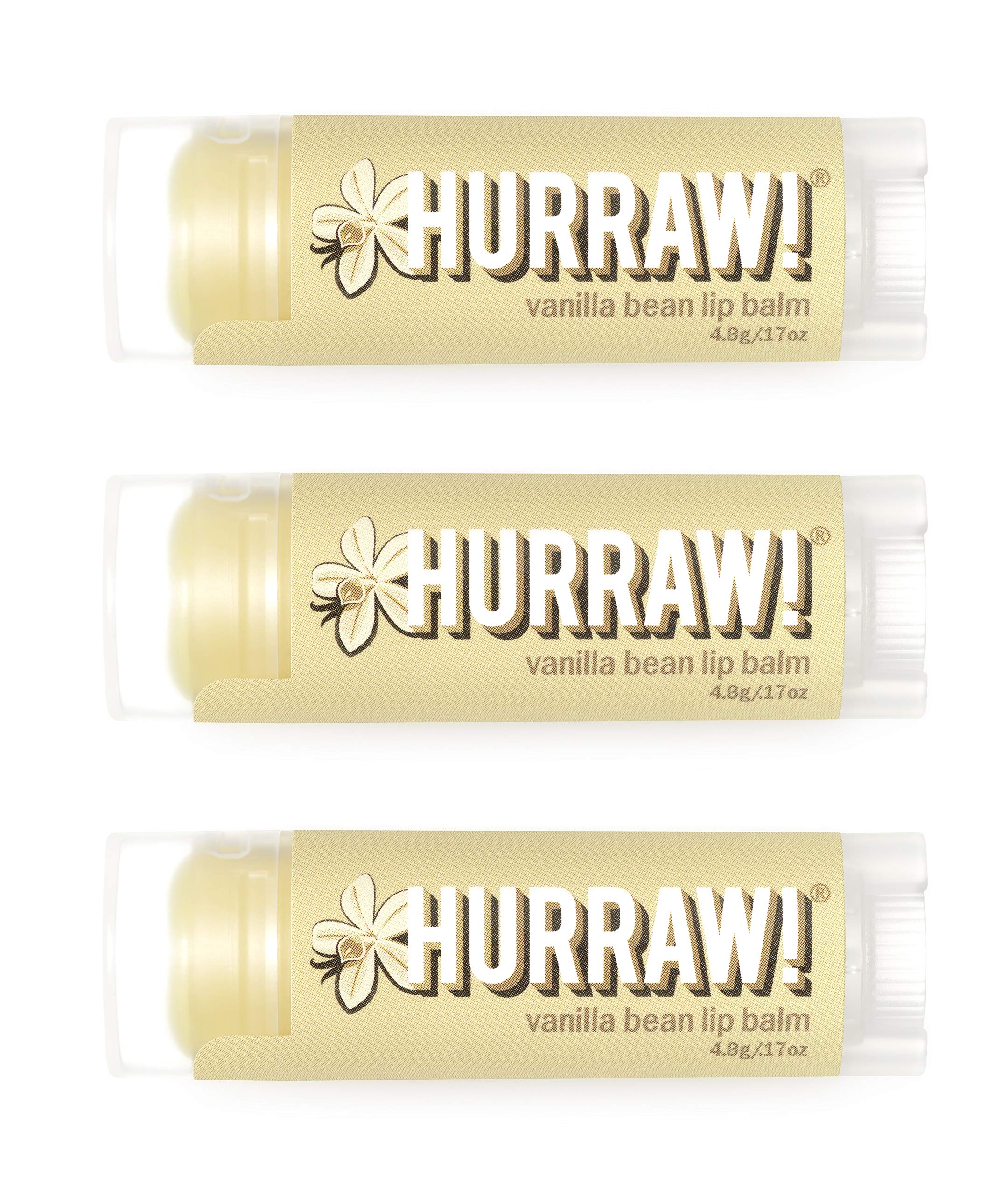 Hurraw! baume lèvres vanille bean, emballage triple-pack pratique pour emporter