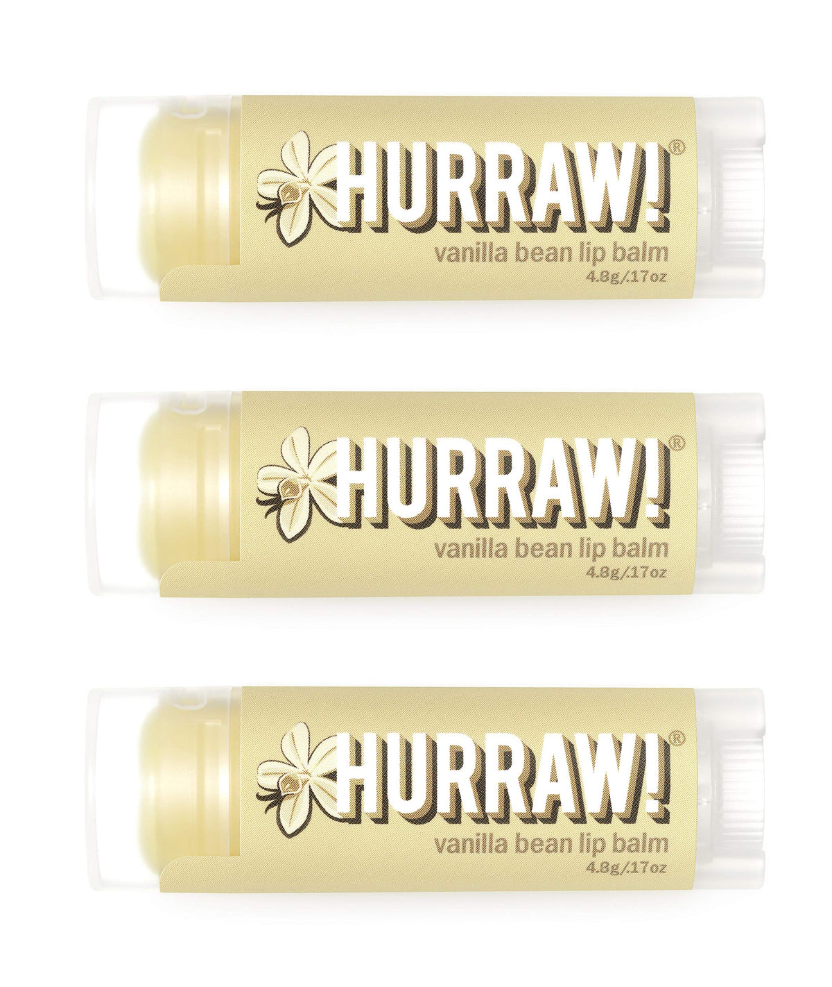 Hurraw! baume lèvres vanille bean, emballage triple-pack pratique pour emporter