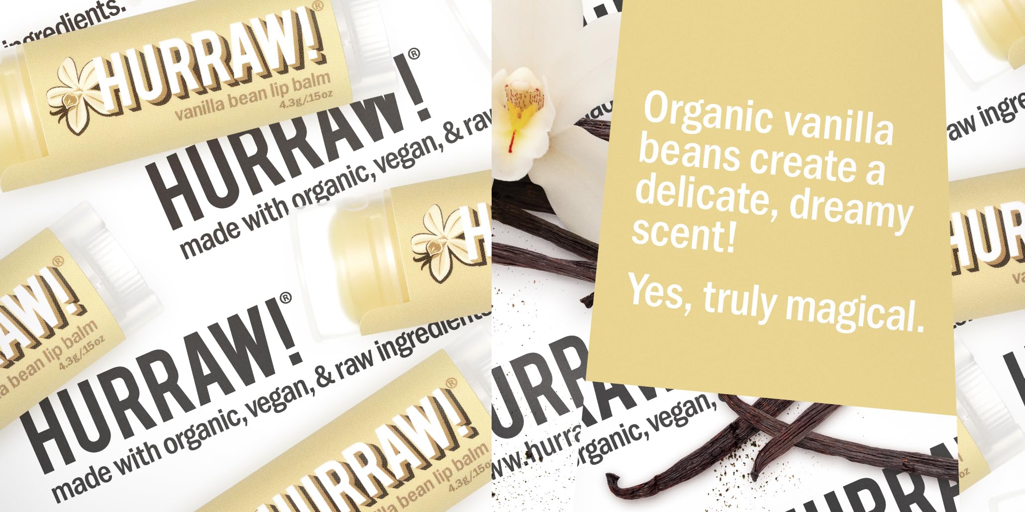 Hurraw! baume lèvres vanille bean, ingrédients naturels certifiés