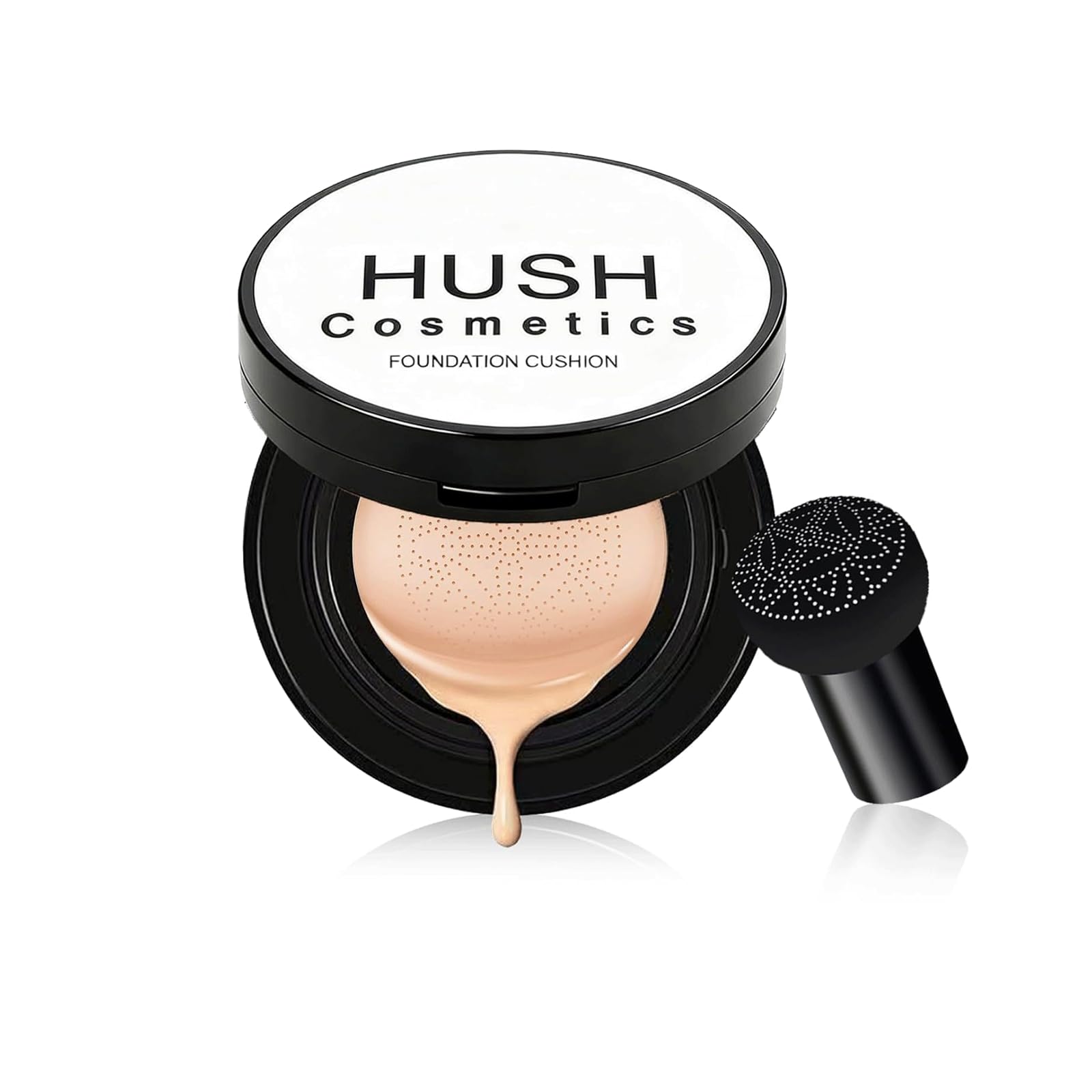 Fond de teint Hush Cosmetics dans son flacon, fini naturel et hydratation douce.
