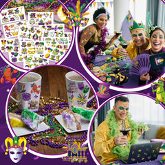 Huskein – tatouages Mardi Gras avec motifs fleur-de-lis pour carnaval.