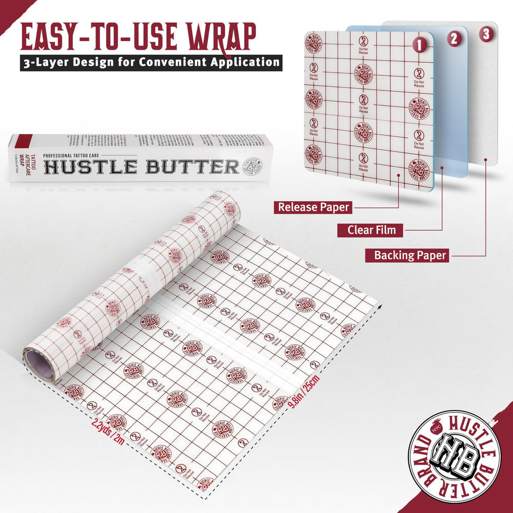 Hustle Butter Deluxe Second Skin Wrap application facile pour tatouage.