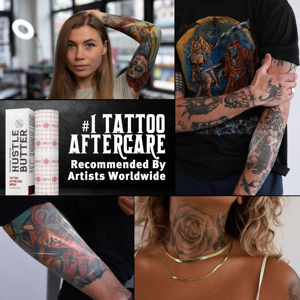 Hustle Butter Deluxe Second Skin Wrap tailles adaptées pour tatouages moyens.