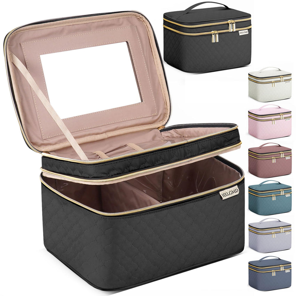 HXLGMD grand sac maquillage avec miroir, rangement pratique et miroir intégré pour retouches